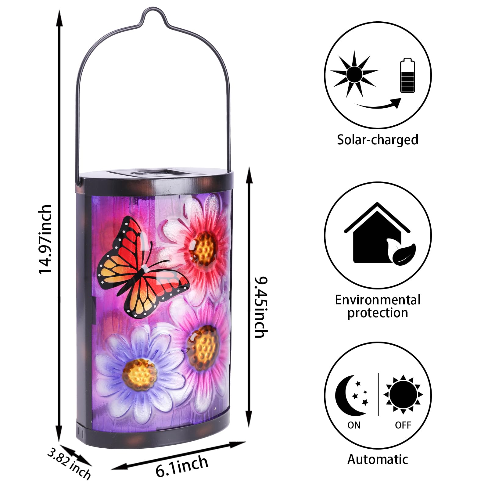 MUMTOP Hanging Solar Lantern - Waterproof Glass Decorative Lamp for Outdoor Patio Garden, Multicolor, Model 8060A