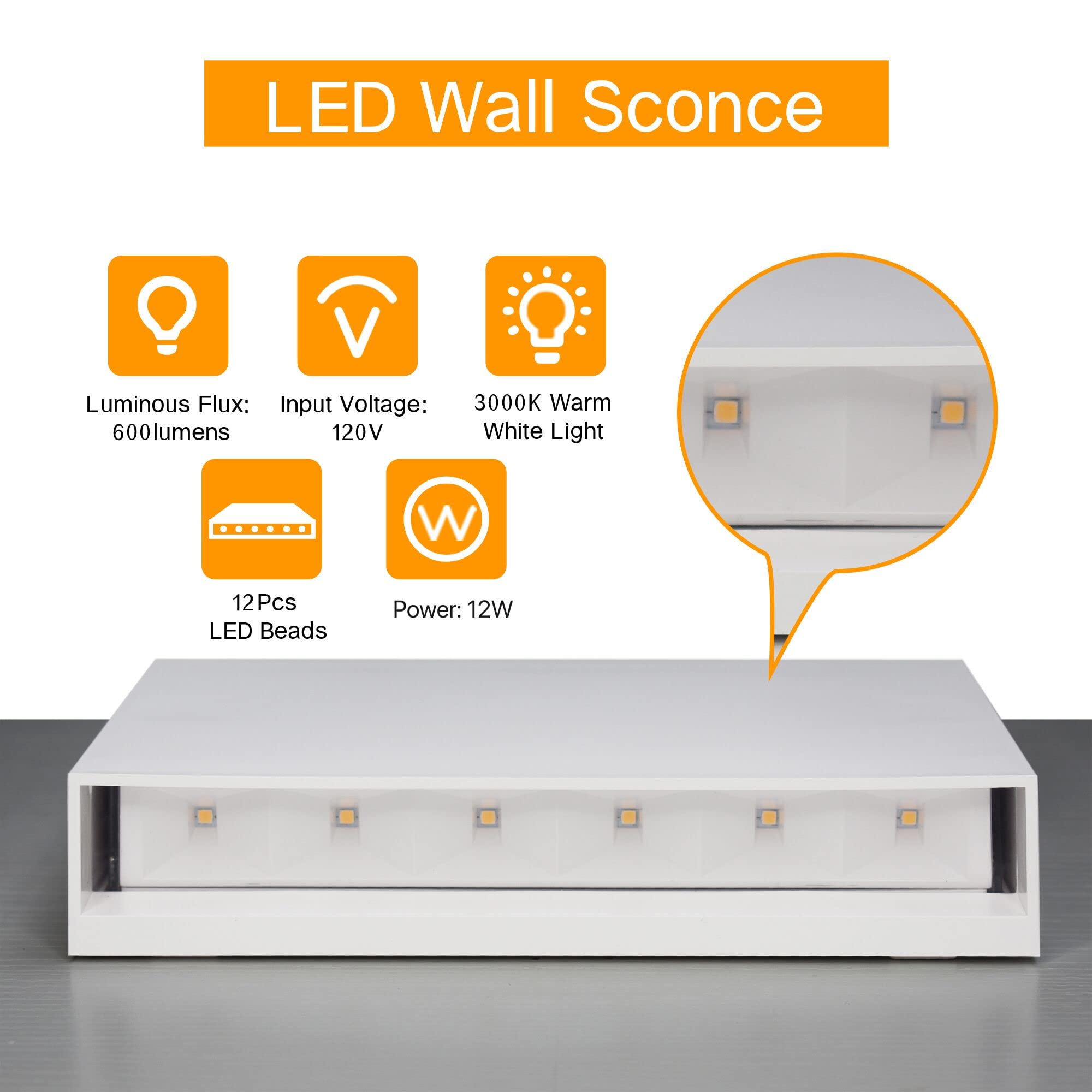 FUDESY LED Wall Sconce, Modern Indoor/Outdoor Lighting, 3000K Warm White, Plastic, 2-Pack, White