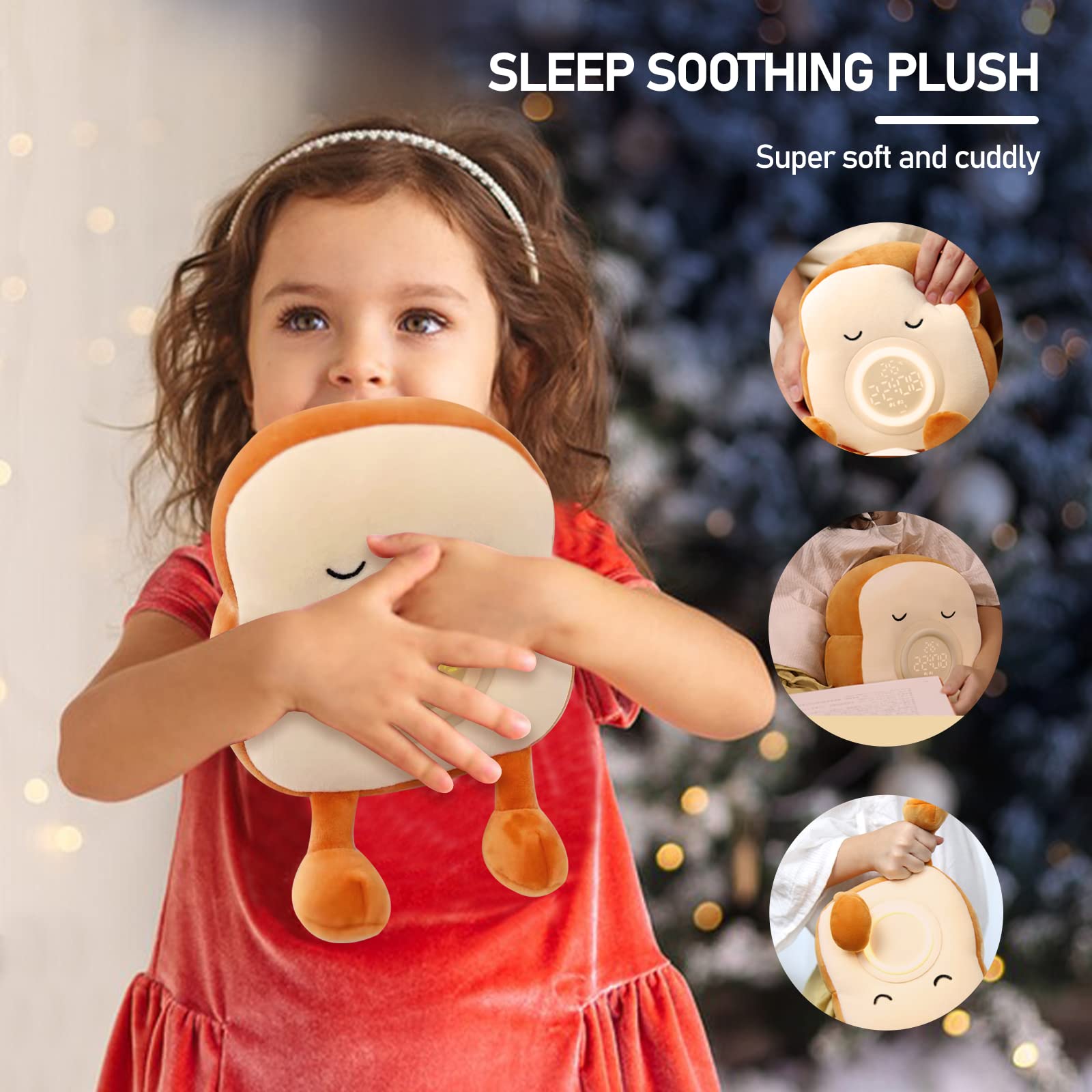 QANYI Kids Night Light Plush Toast Bread Alarm Clock, Big Yellow Polyester, Model Sleepy, Perfect Gift for Girls Ages 6-11