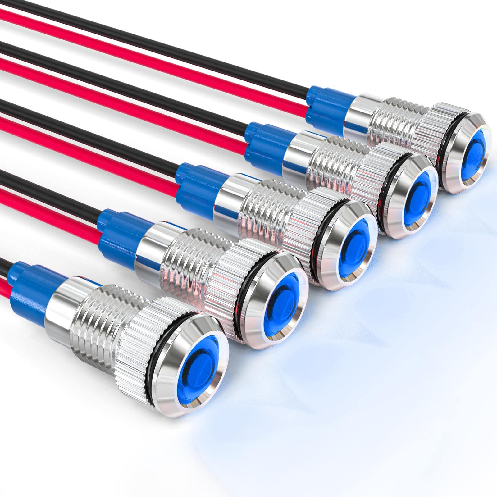 Gasher 12V/24V/110V 20Ma Energy Saving Indicator Light Mounting Hole Size 8Mm(5/16Inch) Green Yellow Red Blue White (24V) 5 Pcs