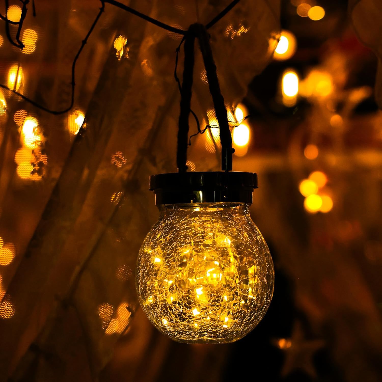 Cooo Christmas Gifts 4 Pack Heavy  le Glass Solar Lantern With 30 Led Firefly Lights- Waterproof Outdoor Hanging Lamp 215% Larger Solar Panel  Stainless Steel Lid Decorative Lighting For Garden