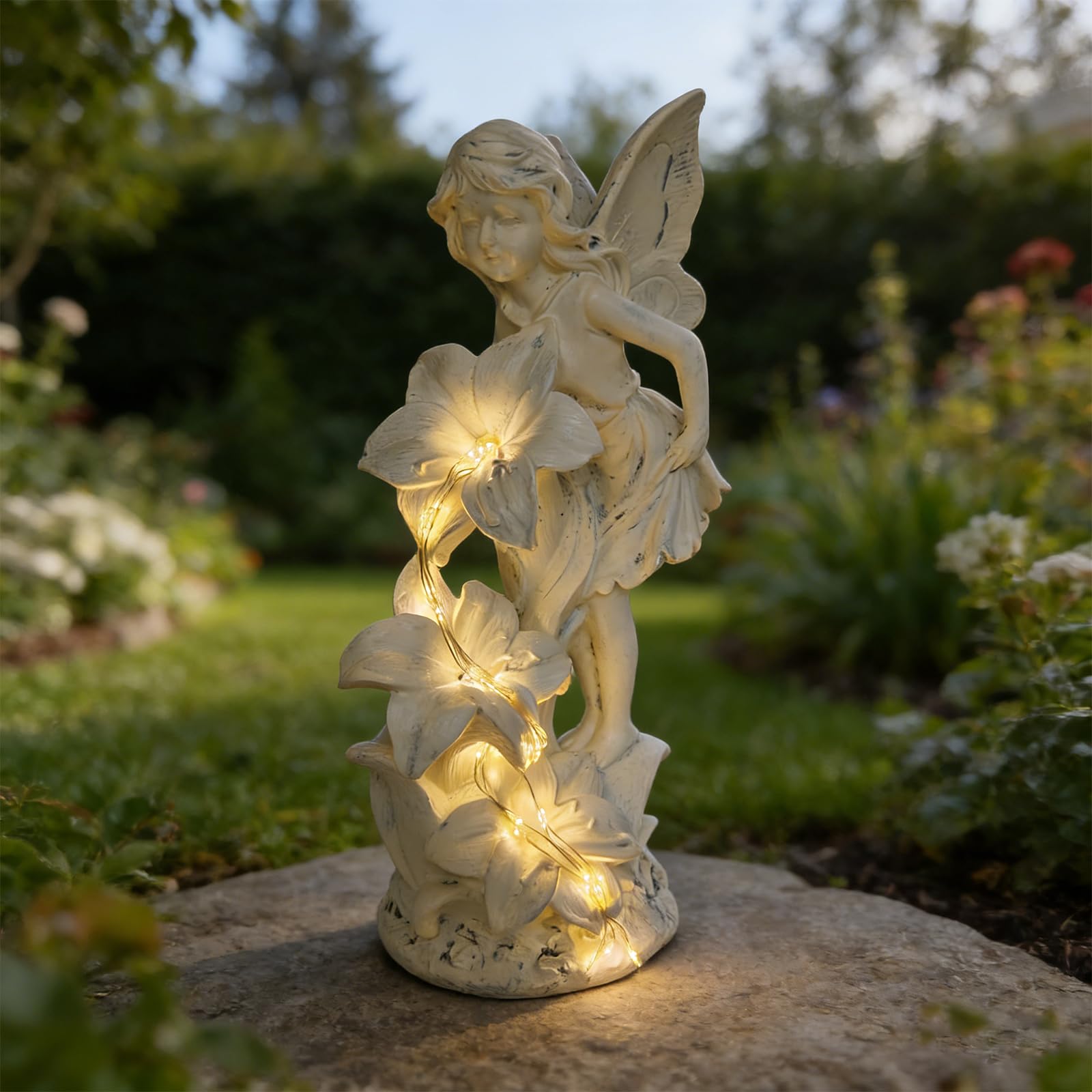 SAMPU CRAFT Angel Figurines Garden Statue, Solar Powered Outdoor Angel Statue Decor for Patio Lawn Yard Balcony, Waterproof Resi