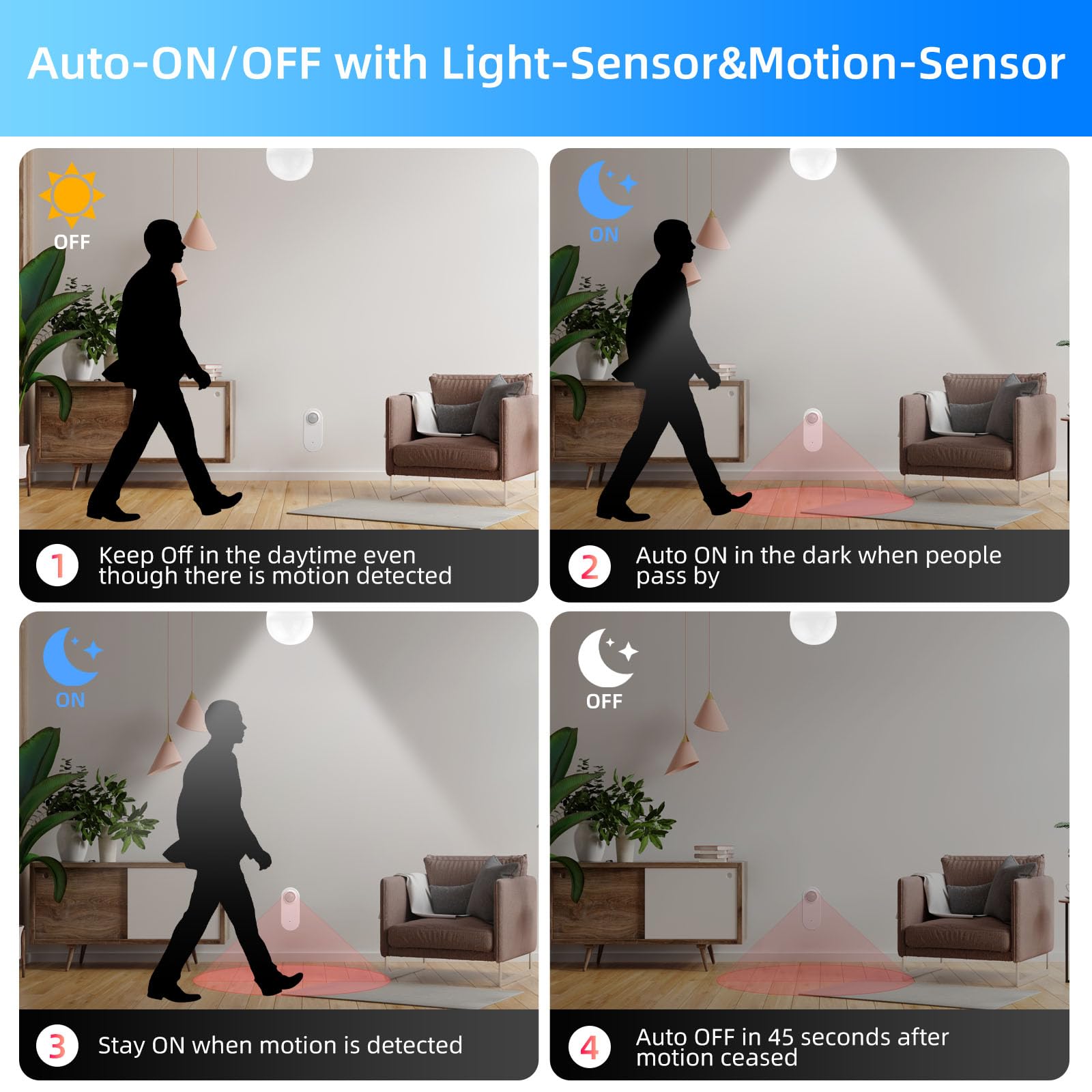 Motion Sensor Light Bulbs  10W (120W Equivalent) 1200Lm Motion Activated Dusk To Dawn Security Led Bulb  6500K Daylight  A19/E26  Auto On/Off Indoor Outdoor Lighting  For Garage Basement Hallway