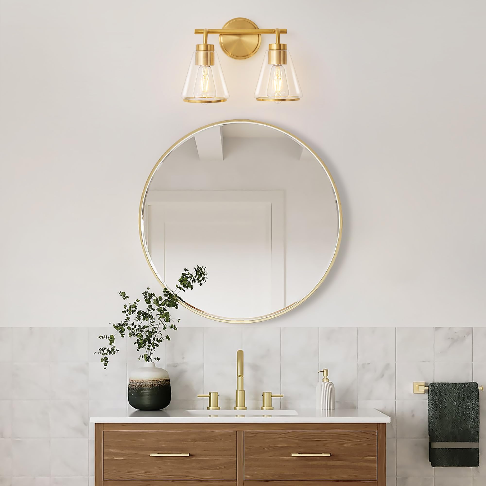 Nadosa Bathroom Light Fixtures Over Mirror Gold Vanity Light 2-Lights With Clear Glass Shade 14 Inch Modern Wall Sconces Bath Light