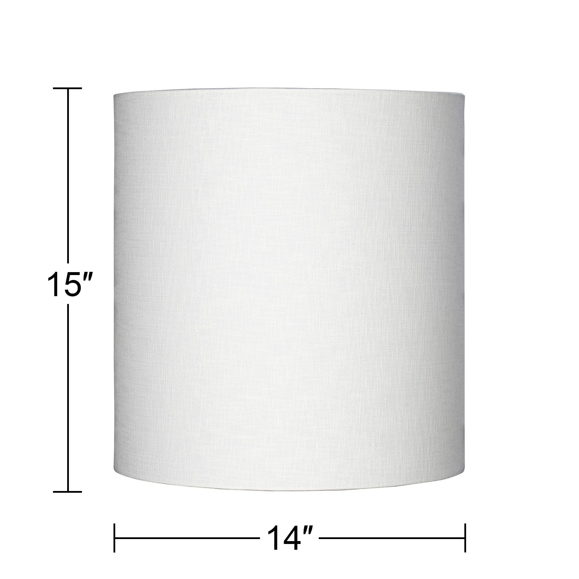 White Tall Linen Medium Drum Lamp Shade 14&quot; Top X 14&quot; Bottom X 15&quot; High (Spider) Fully Assembled Replacement With Harp And Finial For Table Lamps - Springcrest