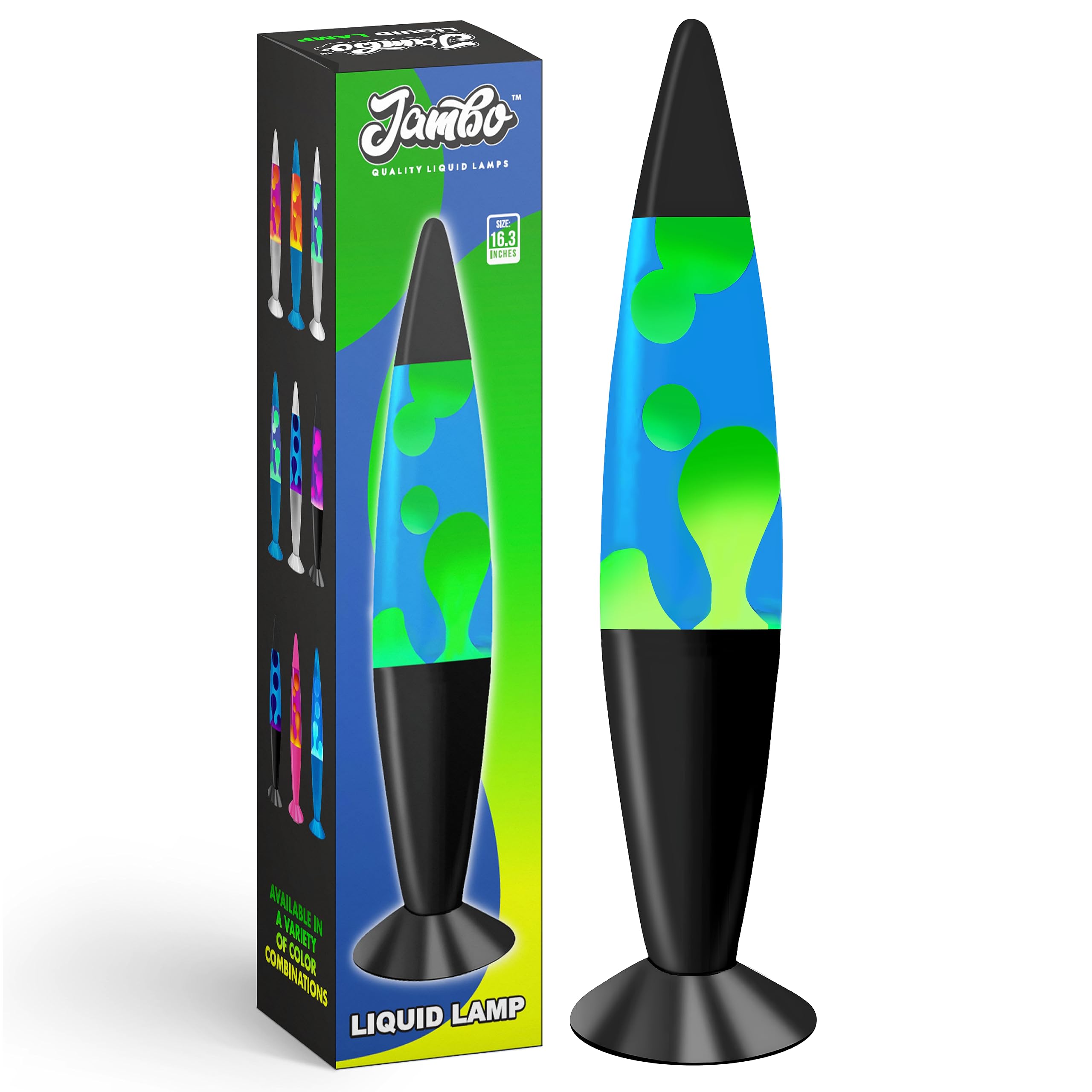 JAMBO Liquid Lamp - 16in Magma Light, Blue Liquid with Yellow Wax, Black Base, Model 58000, Night Light for Home Decor