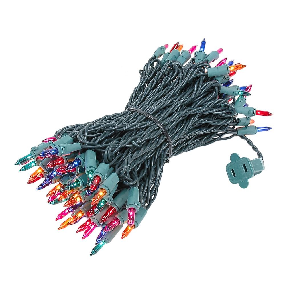 Novelty Lights 100 Light Multi Christmas Mini String Light Set, Green Wire, Indoor/Outdoor UL Listed, 50' Long