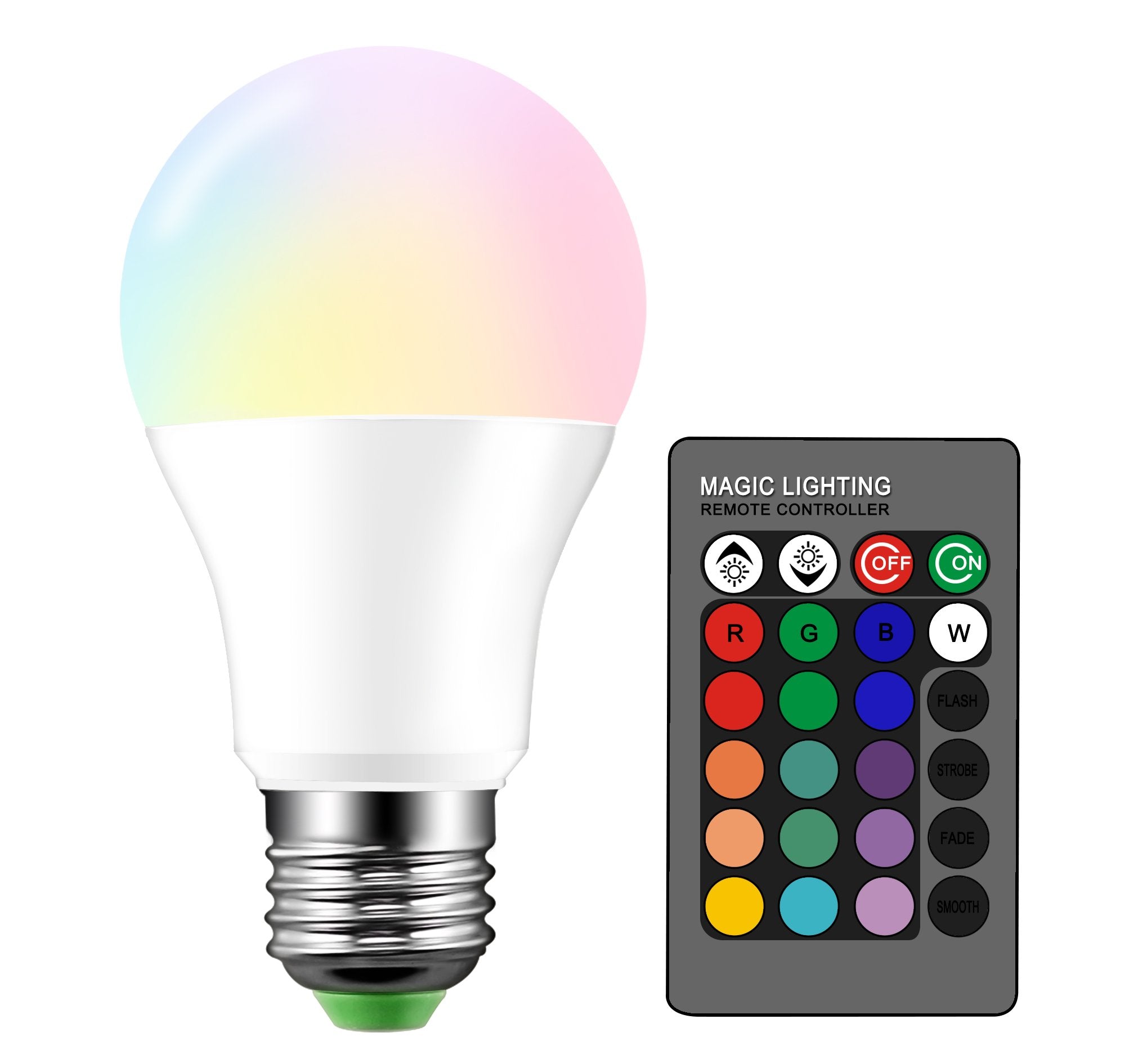 Droiee Dimmable E26 LED Light Bulb, 6W RGBW, 500LM, 16 Color Modes, Remote Control, Plastic, Model Dr-LED-666