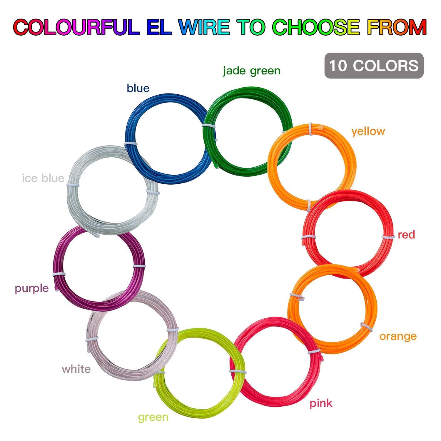 Lychee 9Ft El Wire Lights - Neon Strobing Electroluminescent Light With Battery Pack For Parties & Halloween - Yellow