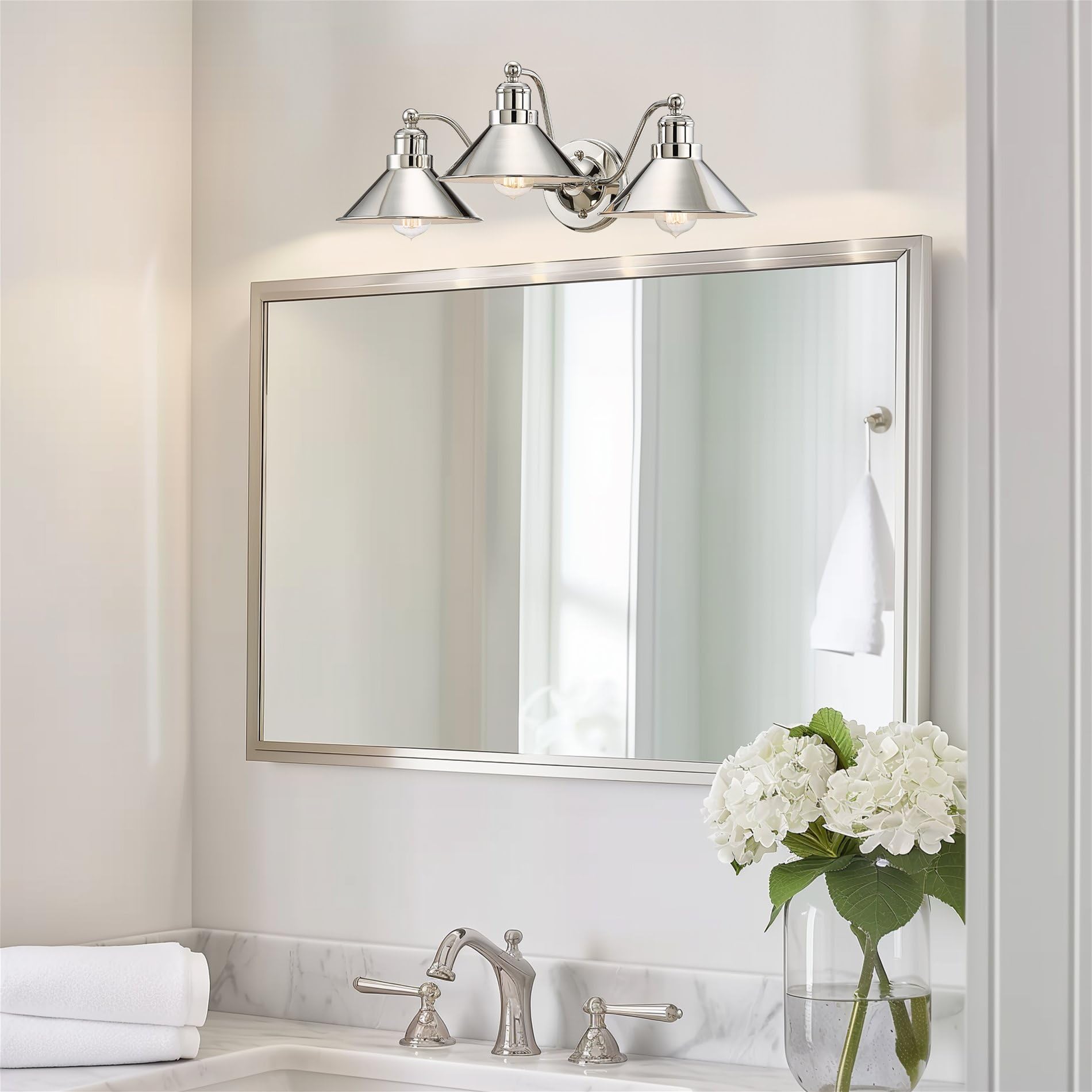 Kira Home Welton 3-Light Bathroom Light, 25.5 Polished Nickel, Metal, Modern Farmhouse Vanity Fixture, Model Rv-Wb4833-Pn