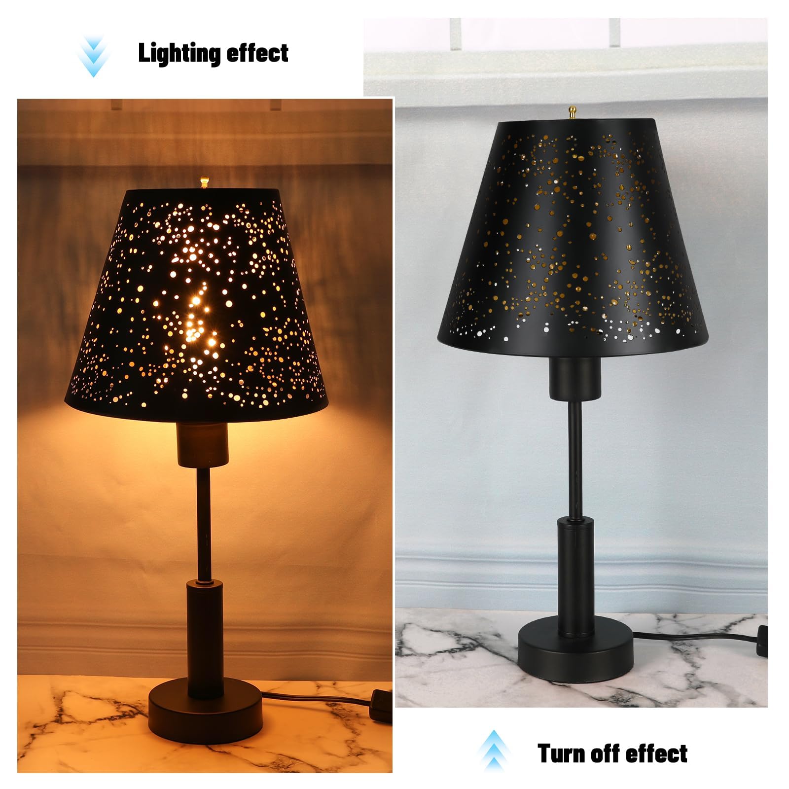 ALUCSET Metal Small Lamp Shade, Etched Starlight, 5in Top x 9in Bottom x 7in High, Black Outside Gold Inside, Model ALUCSET-METAL