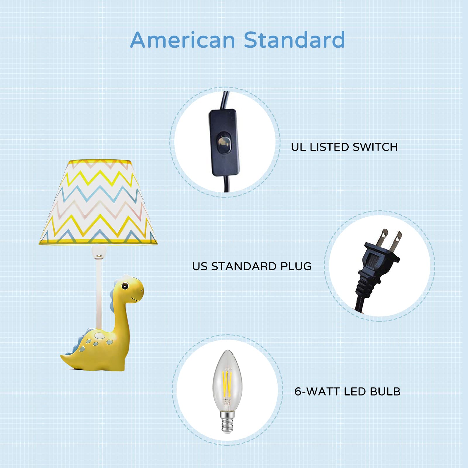 Herbestbay Kids Thunder Dinosaur Table Lamp - 13&quot; Bedside Lamp With Led Bulb, Yellow