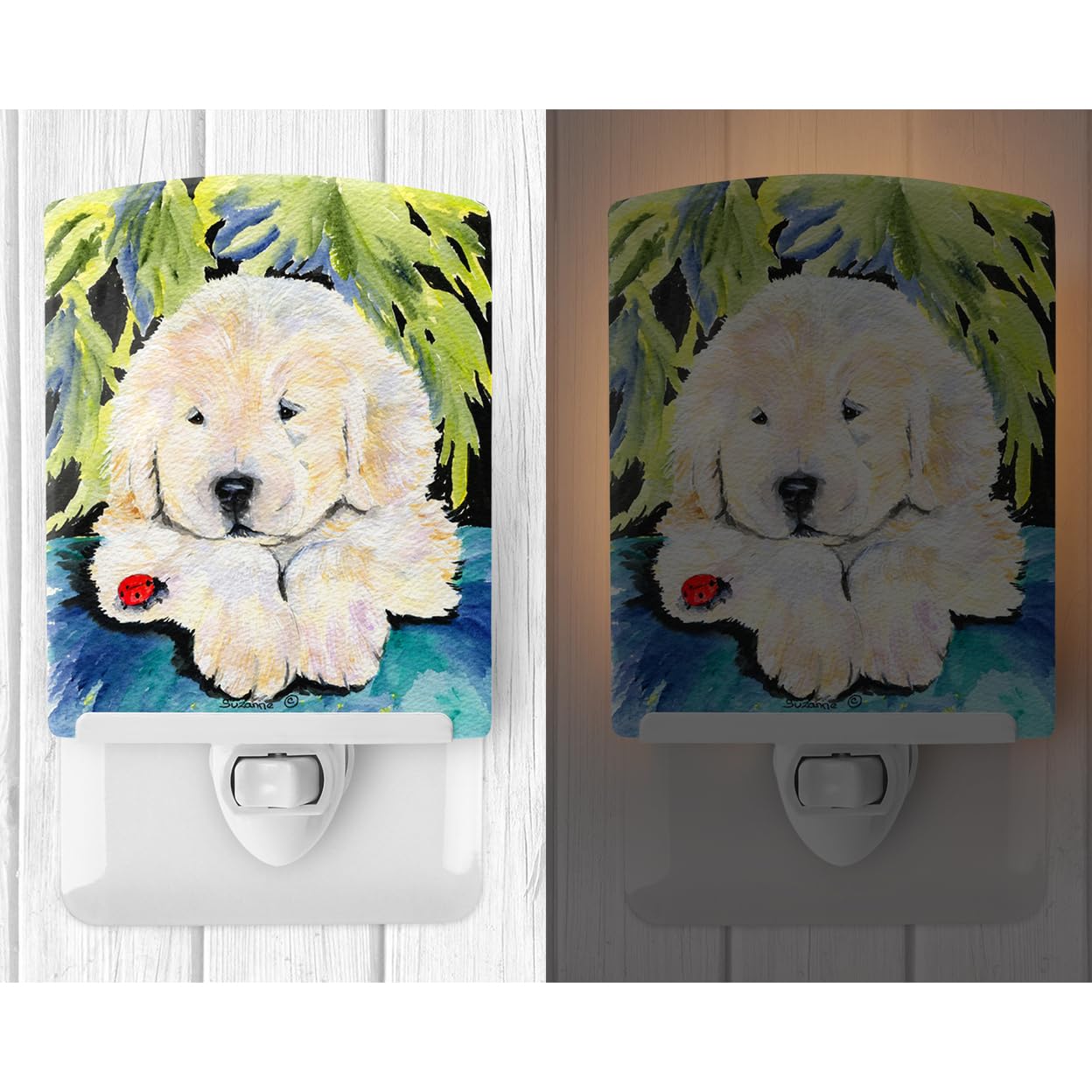 Caroline'S Treasures Ss8271Cnl Golden Retriever Ceramic Night Light Compact, Ul-Certified, Ideal For Bedroom, Bathroom, Nursery, Hallway, Kitchen, 6X4X3, Multicolor