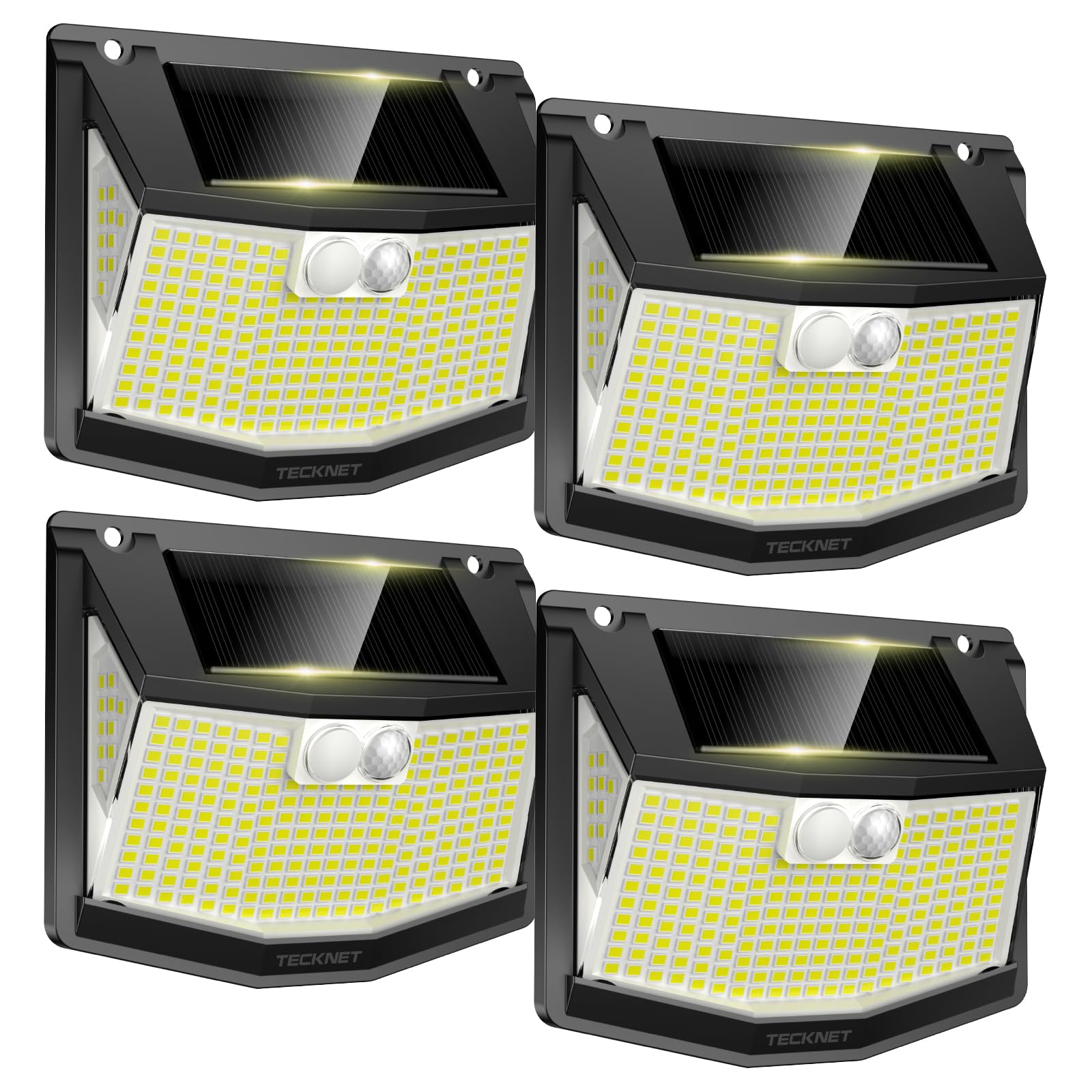 TECKNET 248 LED Outdoor Solar Lights & Motion Sensor 4 Pack  300 Angle & 3 Lighting Modes Solar Lights Outdoor Waterproof  Solar Powered Security Flood Wall Lights IP66 for Outside/Yard Fence/Garden
