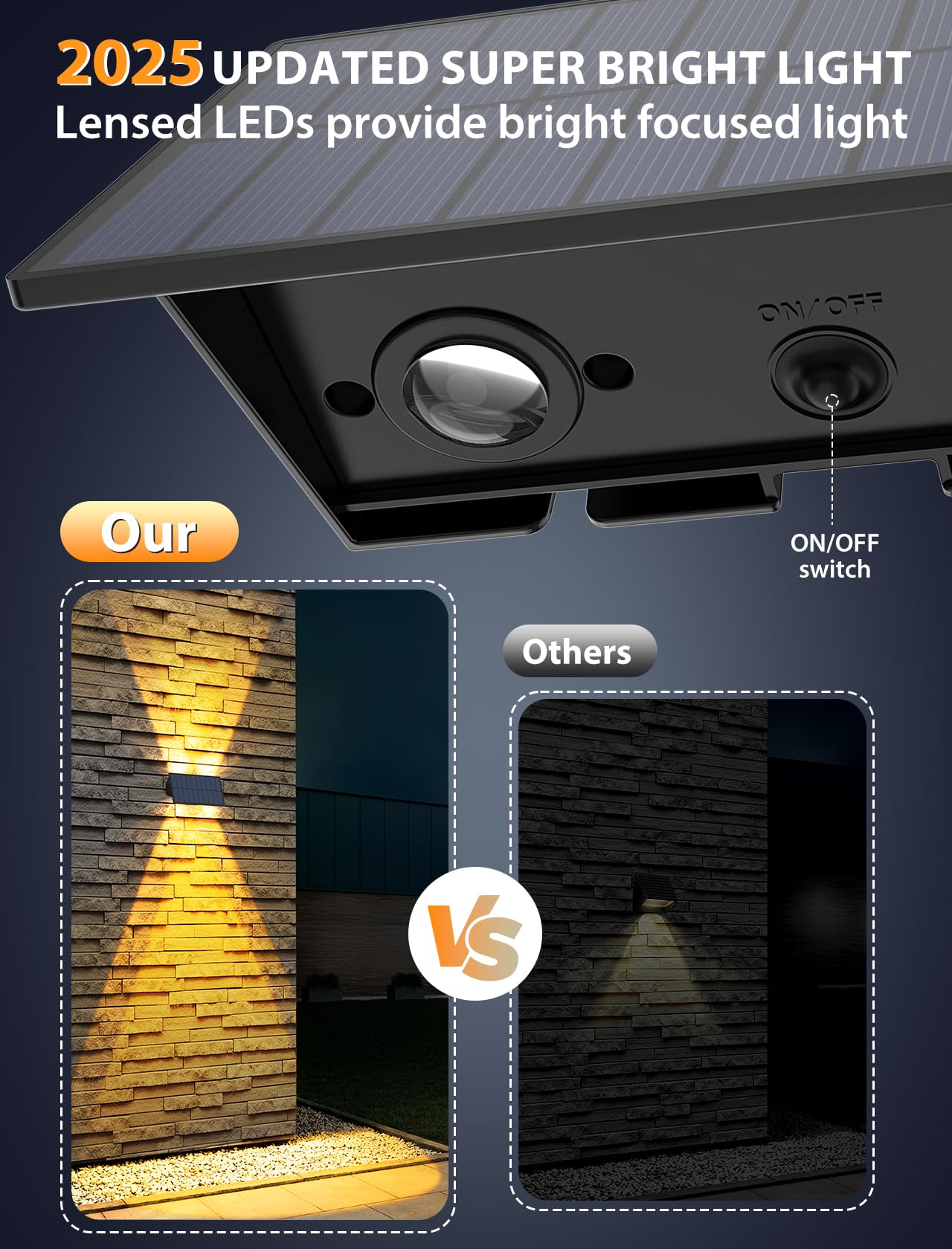 Solar Fence Lights,2Pack Solar Lights Outdoor Warm White Up & Down Solar Wall Lights Waterproof 100 Lumens Dusk To Dawn Solar Po