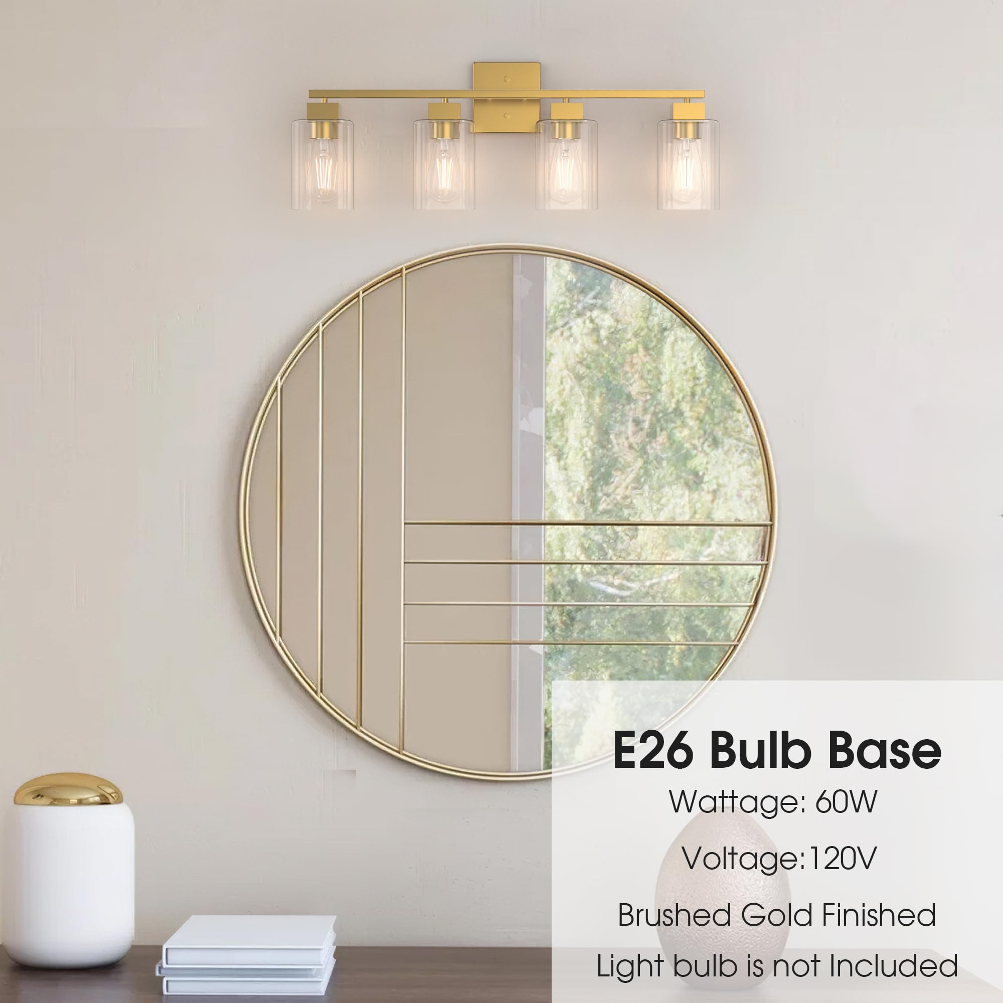 Espird 4 Light Bathroom Vanity Light - Brass Gold Light Fixture Bathroom Square Design & Ul Certification, Square Vintage Bathro