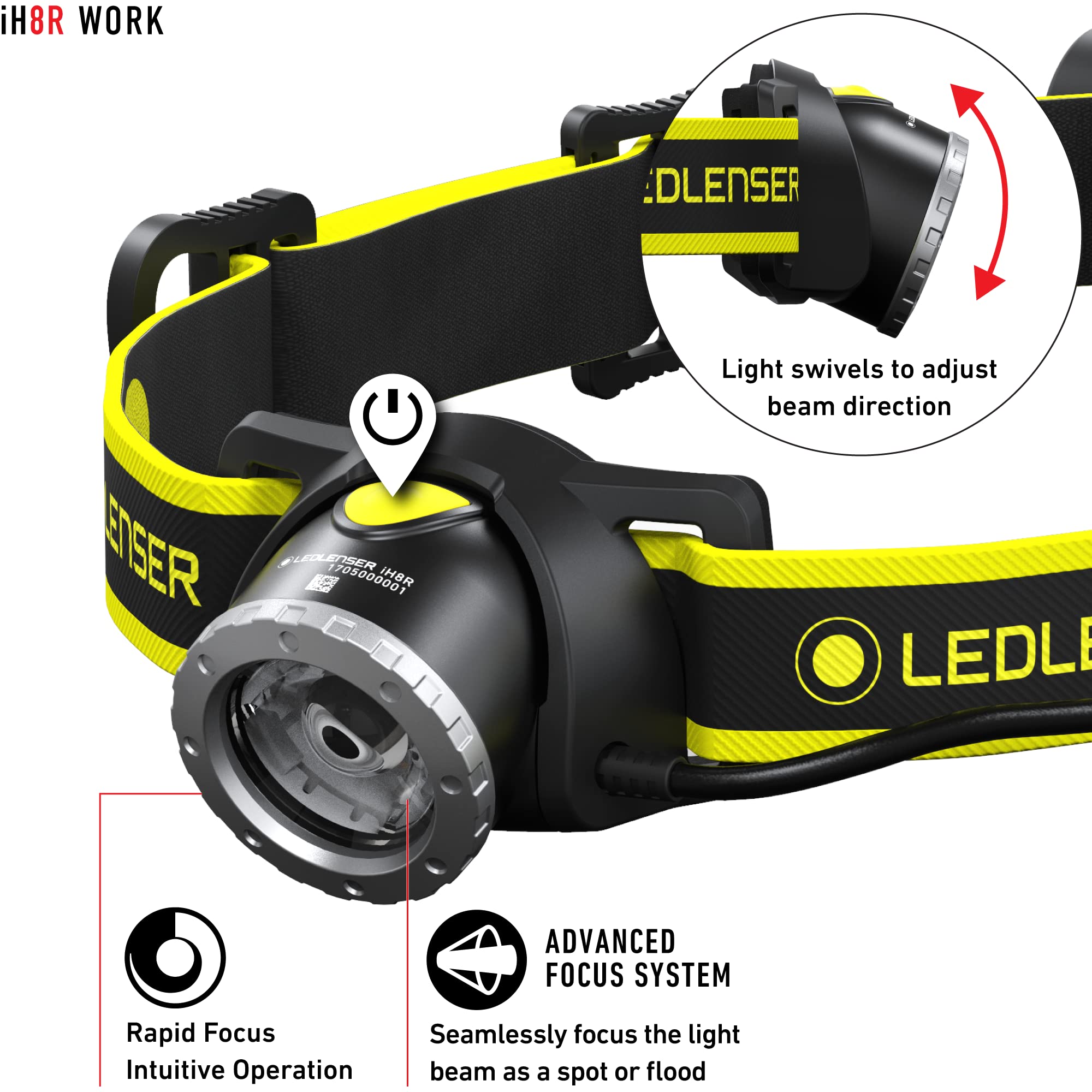 Ledlenser iH8R Rechargeable Headlamp, 600 Lumens, Hands-Free, Aluminum, Hardhat Mount Included