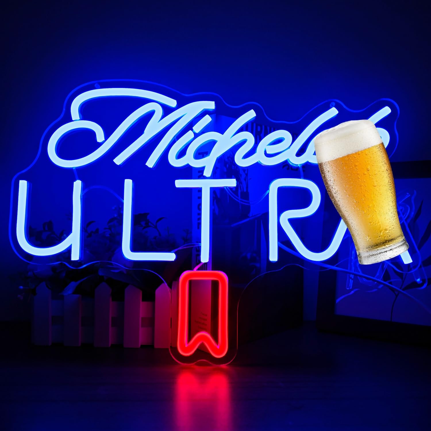 Geeinar Neon Sign for Wall Decor, Dimmable LED Light, Acrylic, Blue/Red, Ideal for Home Bar, Man Cave, Party, Game Room Decor
