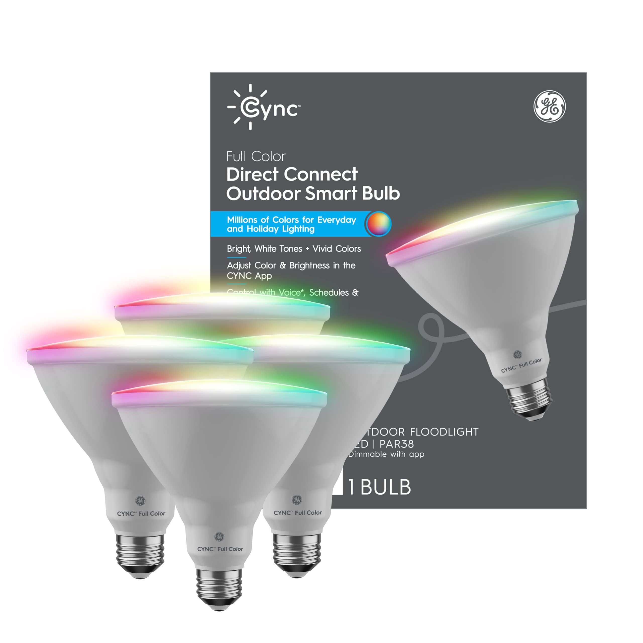 Ge Cync Smart Led Light Bulbs, Color Changing Lights, Bluetooth And Wi-Fi Lights,Compatible With Alexa And Google Home, Par38 Ou