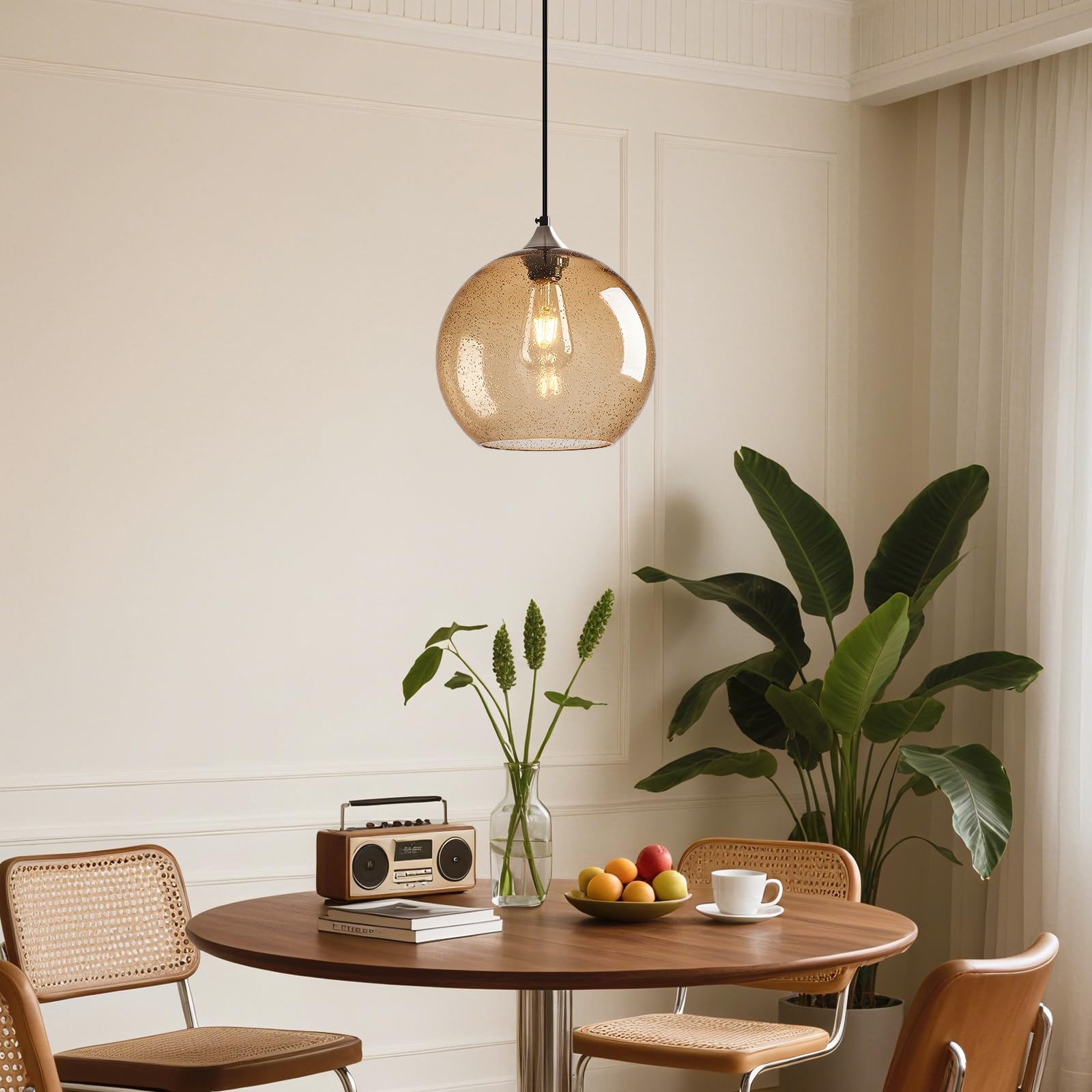Lbsqj Light Brown Glass Pendant Lights Kitchen Island Globe Pendant Light Fixtures Modern Pendant Lighting For Bedroom Living Dining Room Light Fixture (9.84 In  1 Pack)