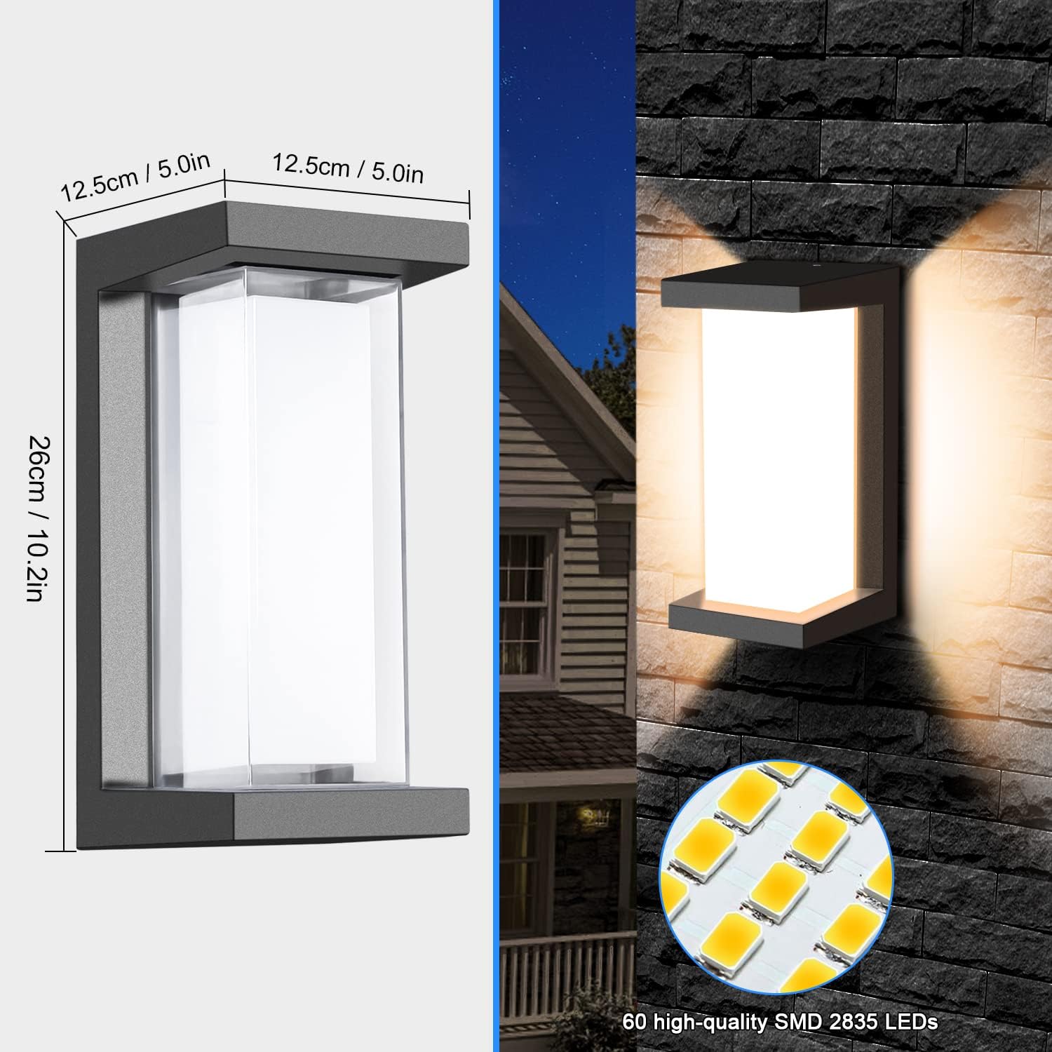 Juyace 18W Outdoor Porch Lights 4 Pack, Modern Black Wall Sconces, 1800Lm, 3000K Warm White, IP65 Waterproof, Model KU1287D