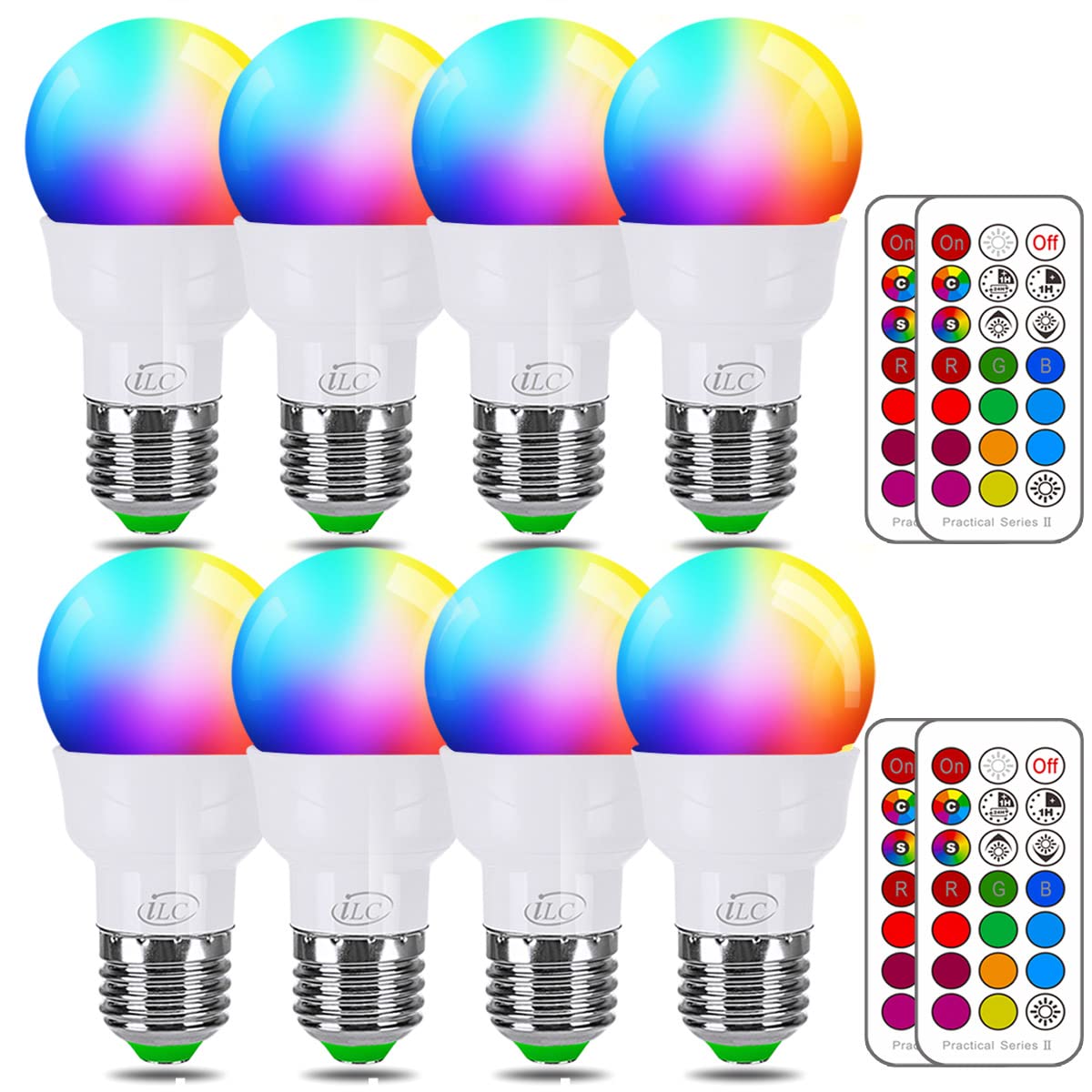 iLC RGB LED Light Bulb, 40W Equivalent, 450LM, 8 Pack, 12 Color Choices, Infrared Remote Control, Model VC-a4-33899