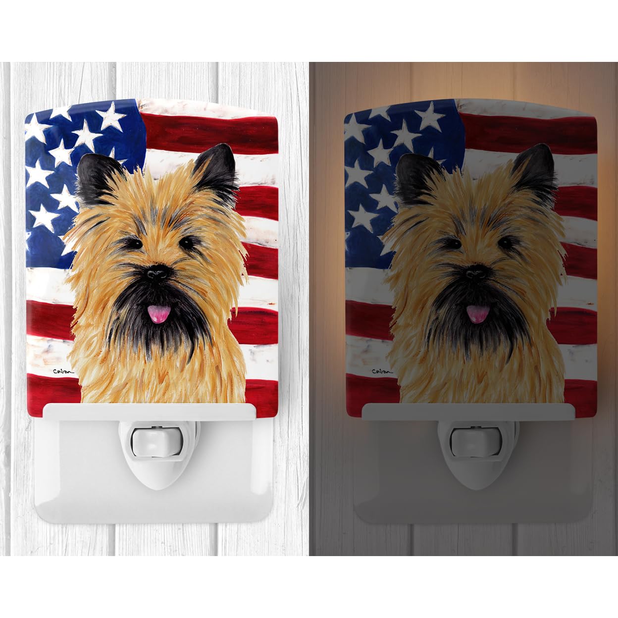 Carolines Treasures Ceramic Night Light, USA Flag with Cairn Terrier, 6x4x3in, Model SC9017CNL, Multicolor