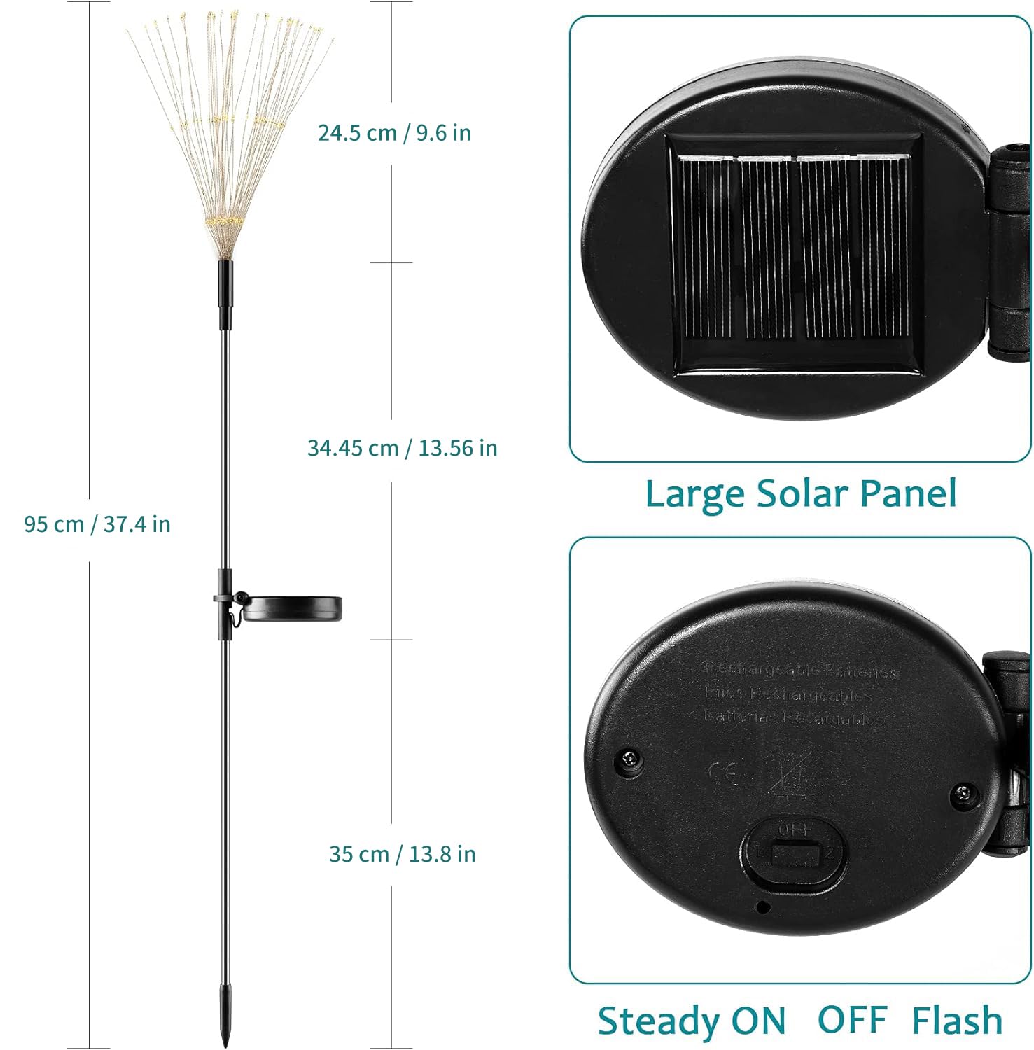 Jjgoo Solar Firework Lights, 2 Pack 120 Leds 2 Lighting Modes Outdoor Waterproof For Garden Patio Walkway Pathway Party Wedding Christmas Decorative - Cool White