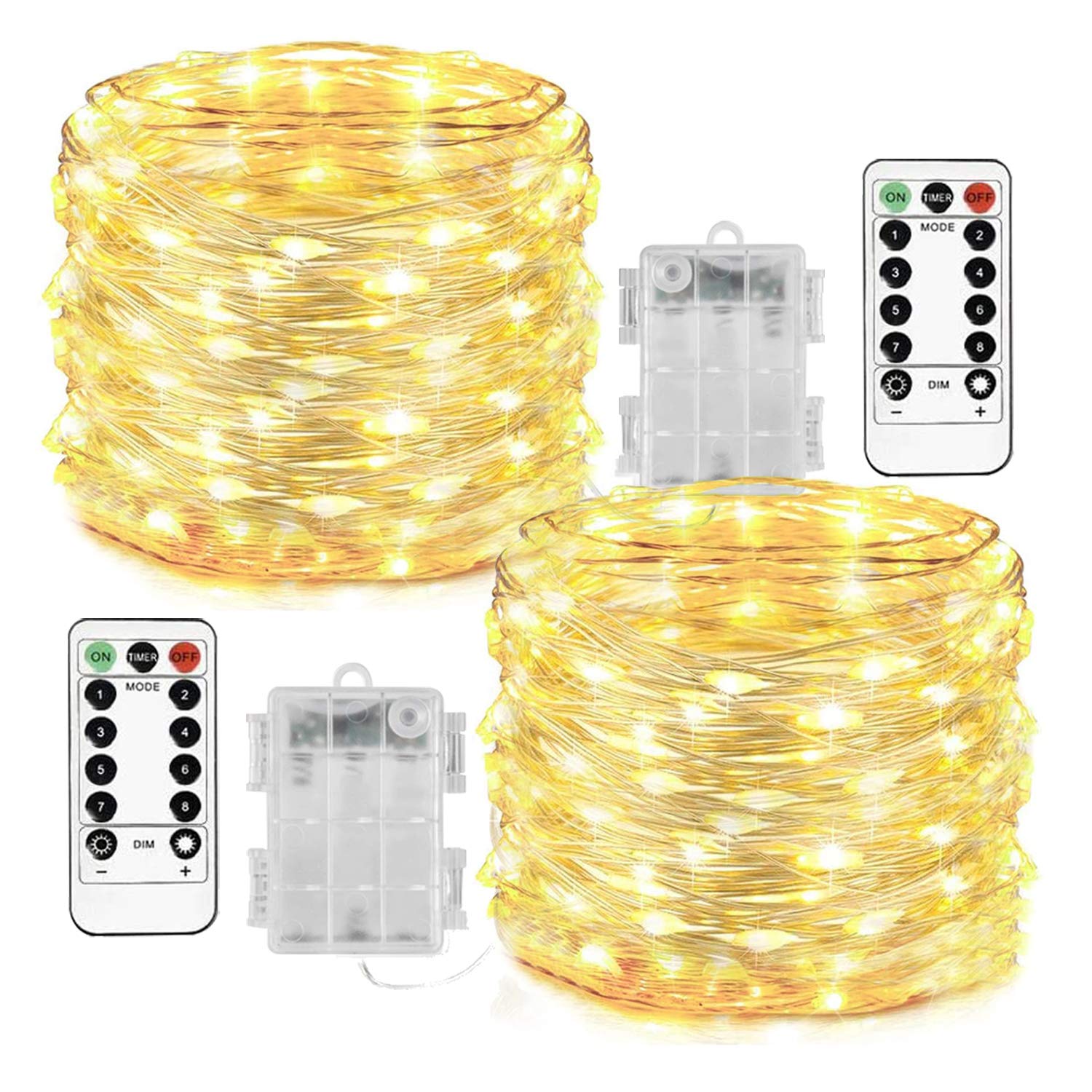 Homemory Fairy Lights 33 Ft 100 LED Battery Operated Waterproof Warm White HXD10MNBT2 for Christmas Wedding Outdoor Decor