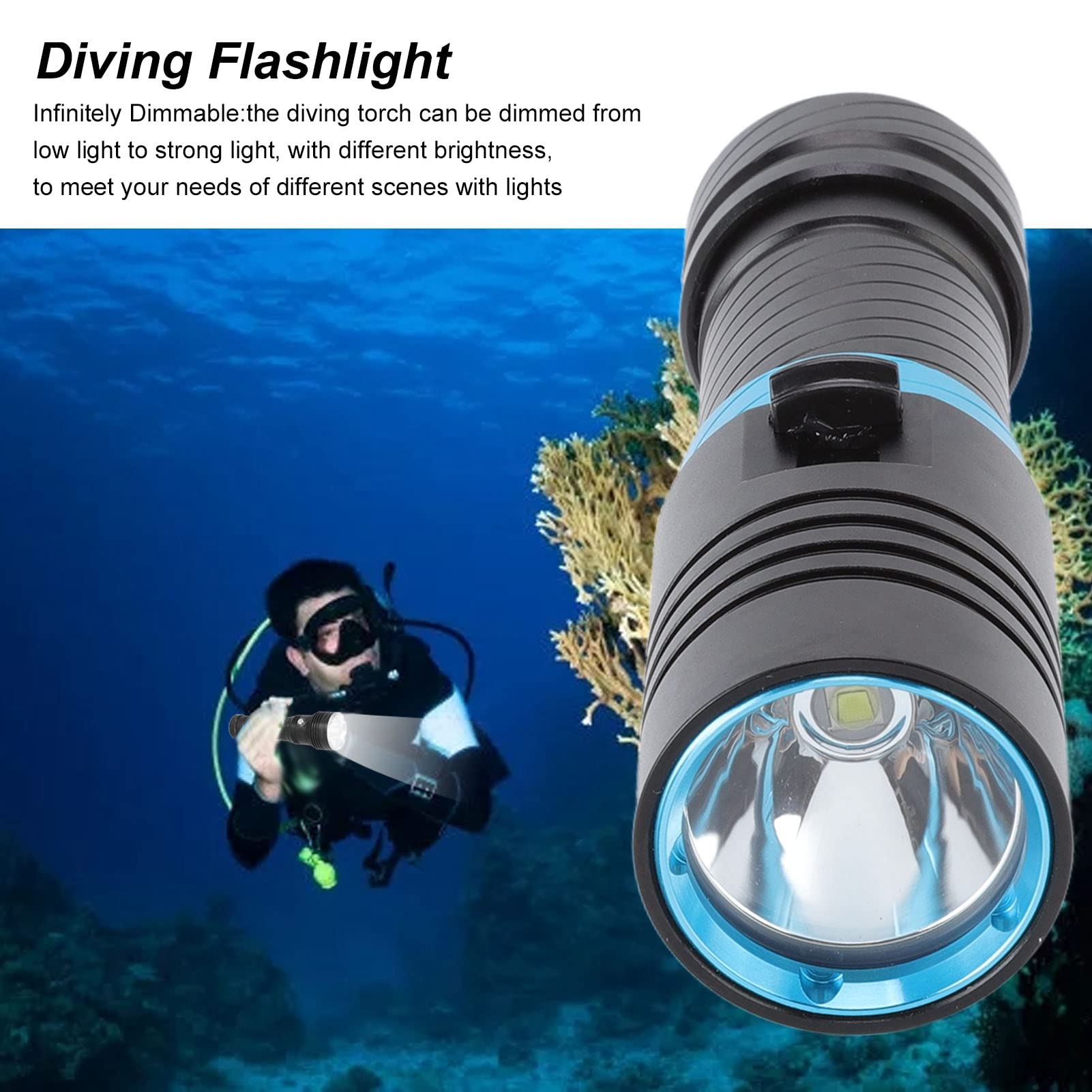 Zerodis 5000 Dive Light, Professional Underwater Flashlight, 150m IPX8, Dimmable L2 LED Beads, Default Size, Default Color