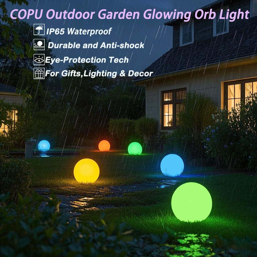 COPU 12-Inch LED Ball Light - Rechargeable Purple Globe Mood Lamp with Remote, Waterproof Decorative Night Light for Home & Patio