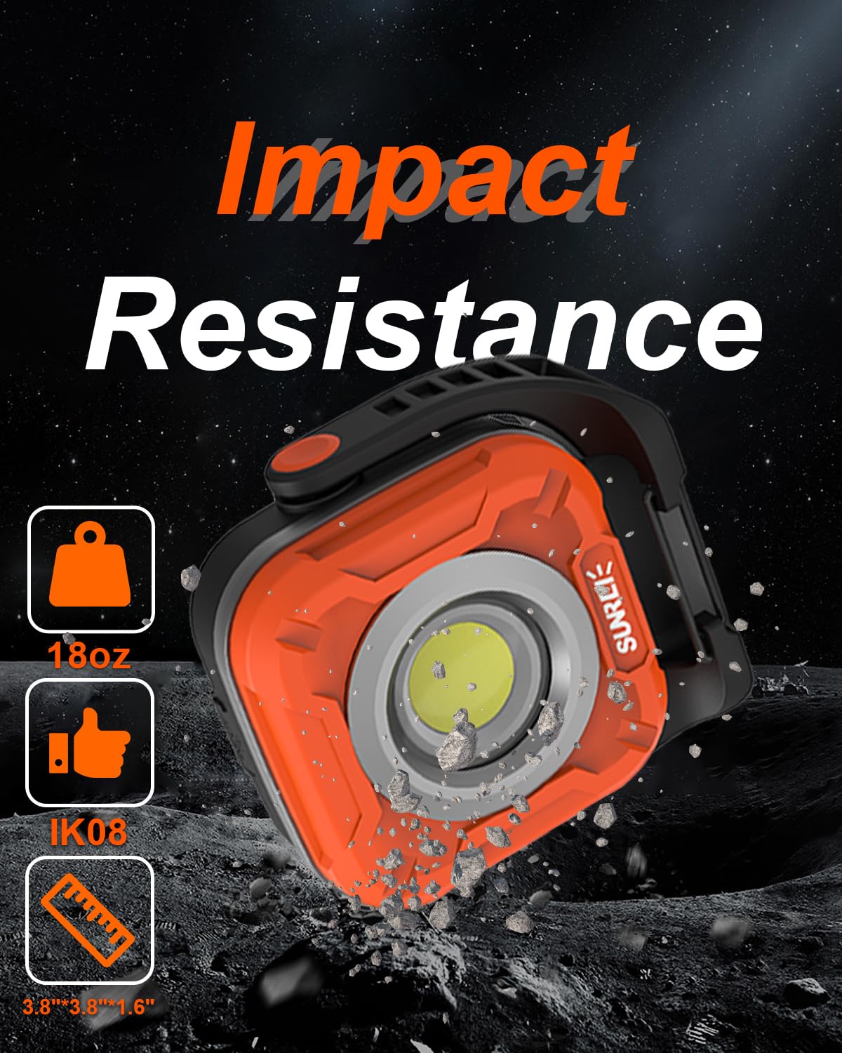 Sunrei 1300Lm Led Magnetic Work Light With Stepless Dimming, 7800Mah Cob Mechanic Flashlight, Ipx65 Recharge Floodlight With Hoo