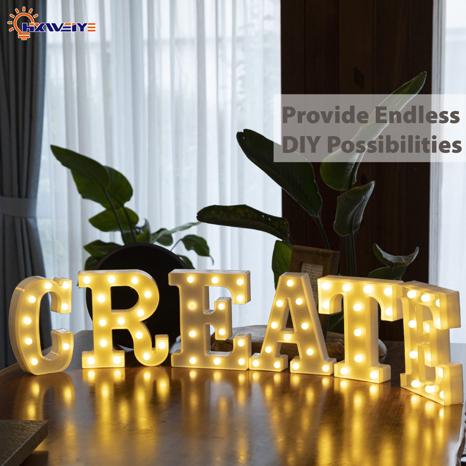 HXWEIYE LED Marquee Letter Sign, Warm White, 26 Alphabet & Numbers 0-9, Plastic Décor for Parties, Weddings & Home