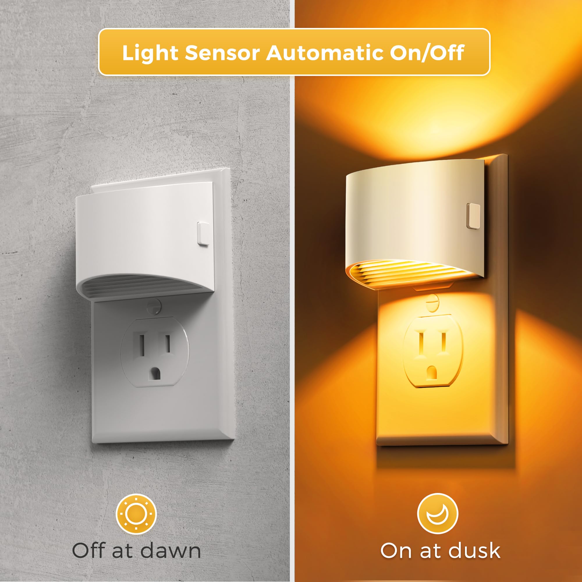 L LOHAS LED Night Lights, Adjustable 3CCT (1600K/3000K/5000K), 1W, Dusk to Dawn Sensor, 2 Pack, White Housing