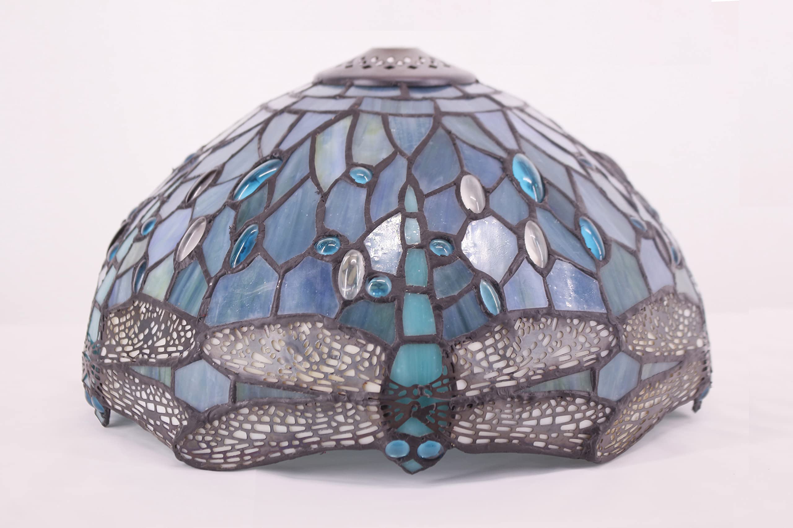 WERFACTORY Tiffany Lamp Shade Replacement, 12x6 Inch, Sea Blue Glass, Dragonfly Style, Fits Table Lamp & Pendant Light
