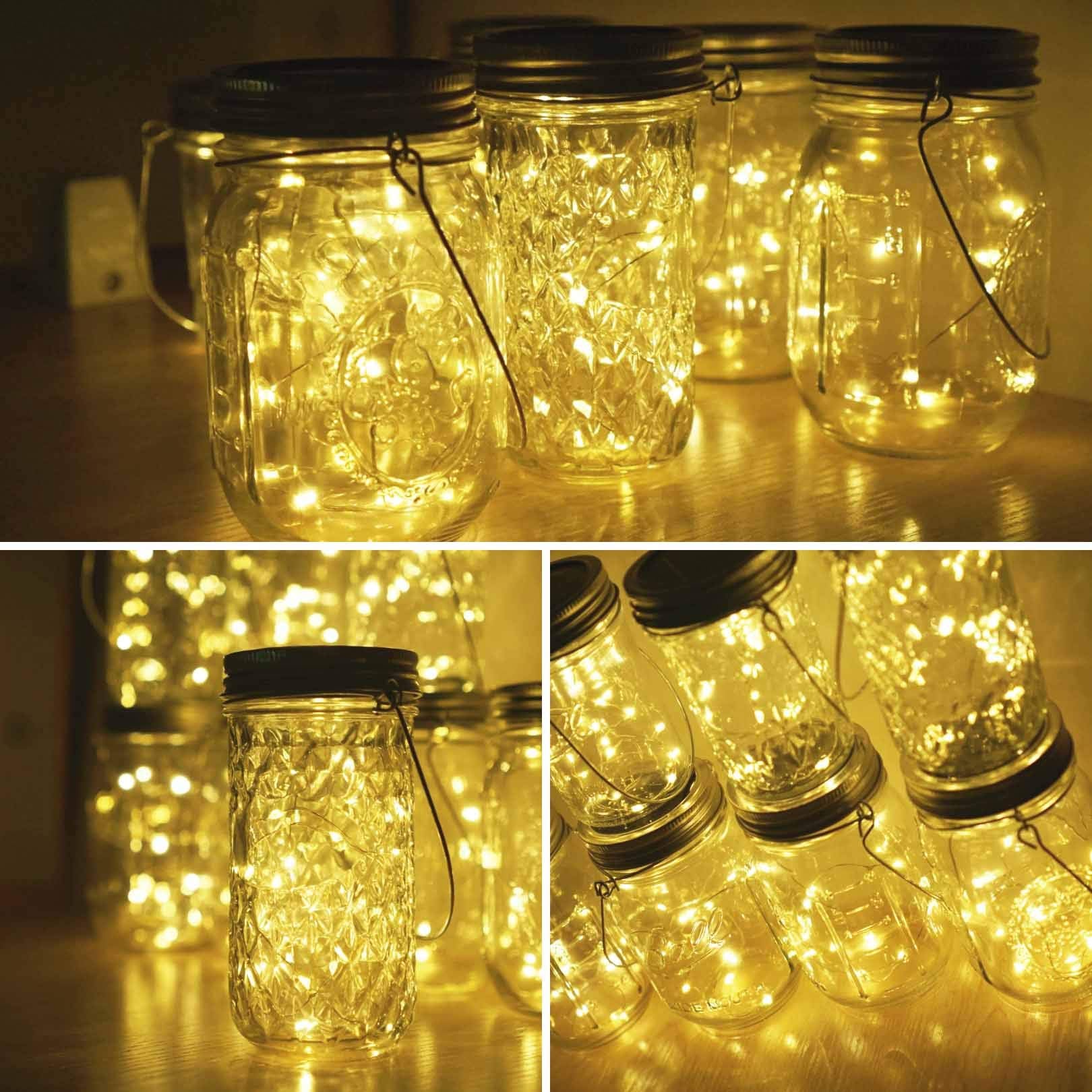 Miaro Solar Mason Jar Lights With Hanger, 6 Pack 10 Led Waterproof Warm White Fairy String Lights(No Jars) - Perfect For Garden,