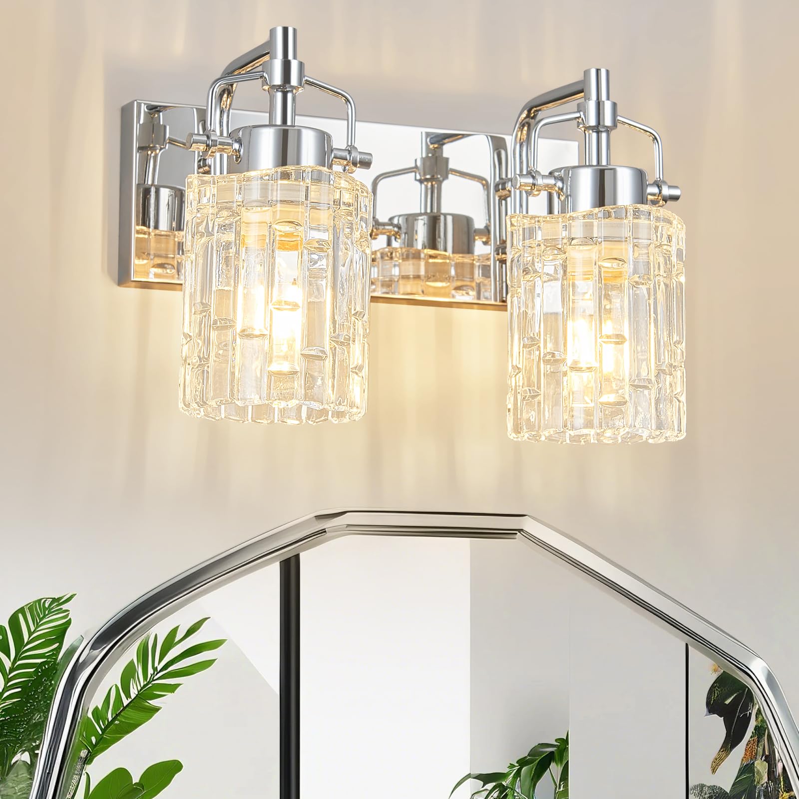 BNHHLZ 2-Light Bathroom Vanity Light Chrome Metal Fixture with Crystal Glass Shade Model 4132