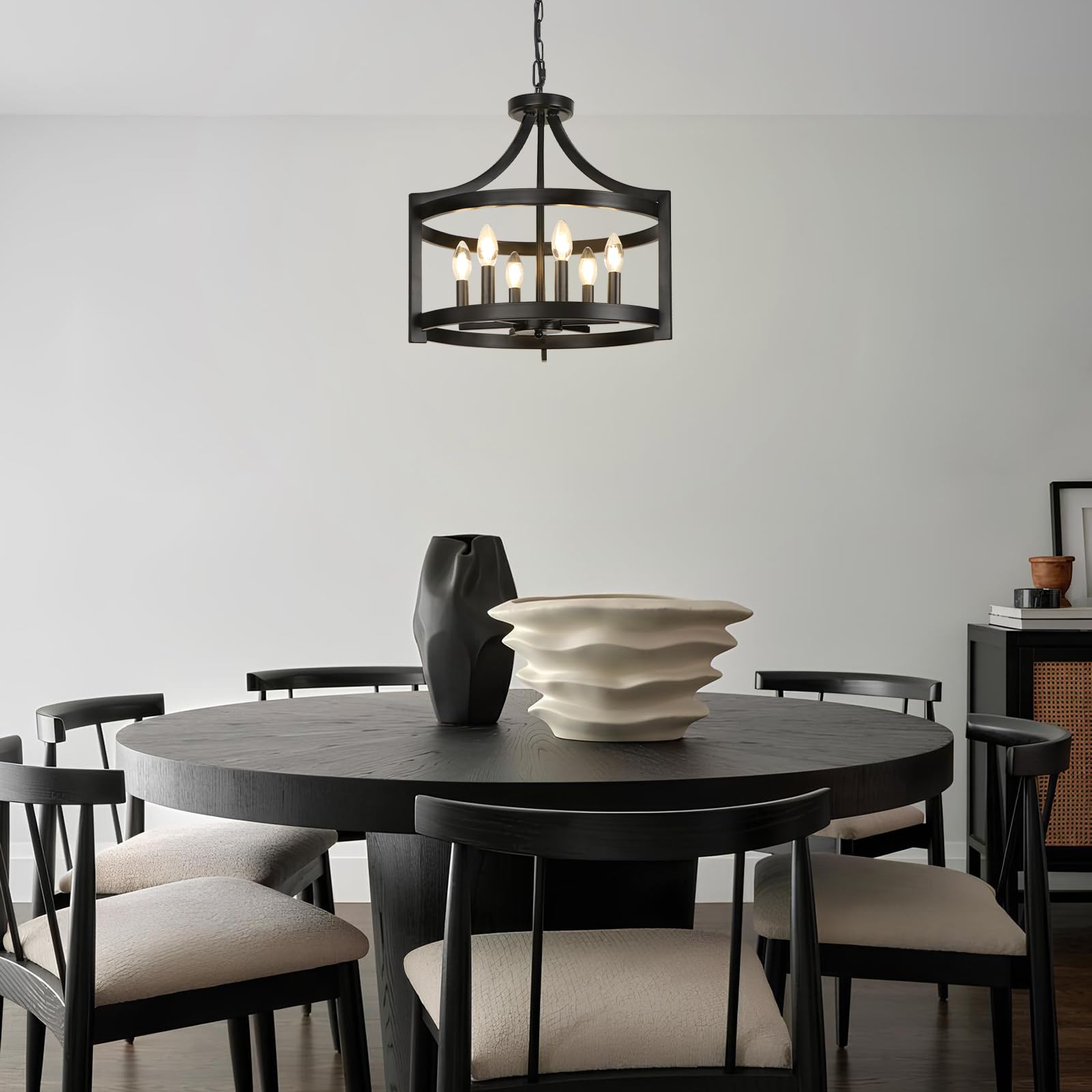 Lynpon 6 Lights Large Modern Farmhouse Chandelier, 19'' Convertible Semi Flush Mount Ceiling Light Fixture Hanging Light Rustic