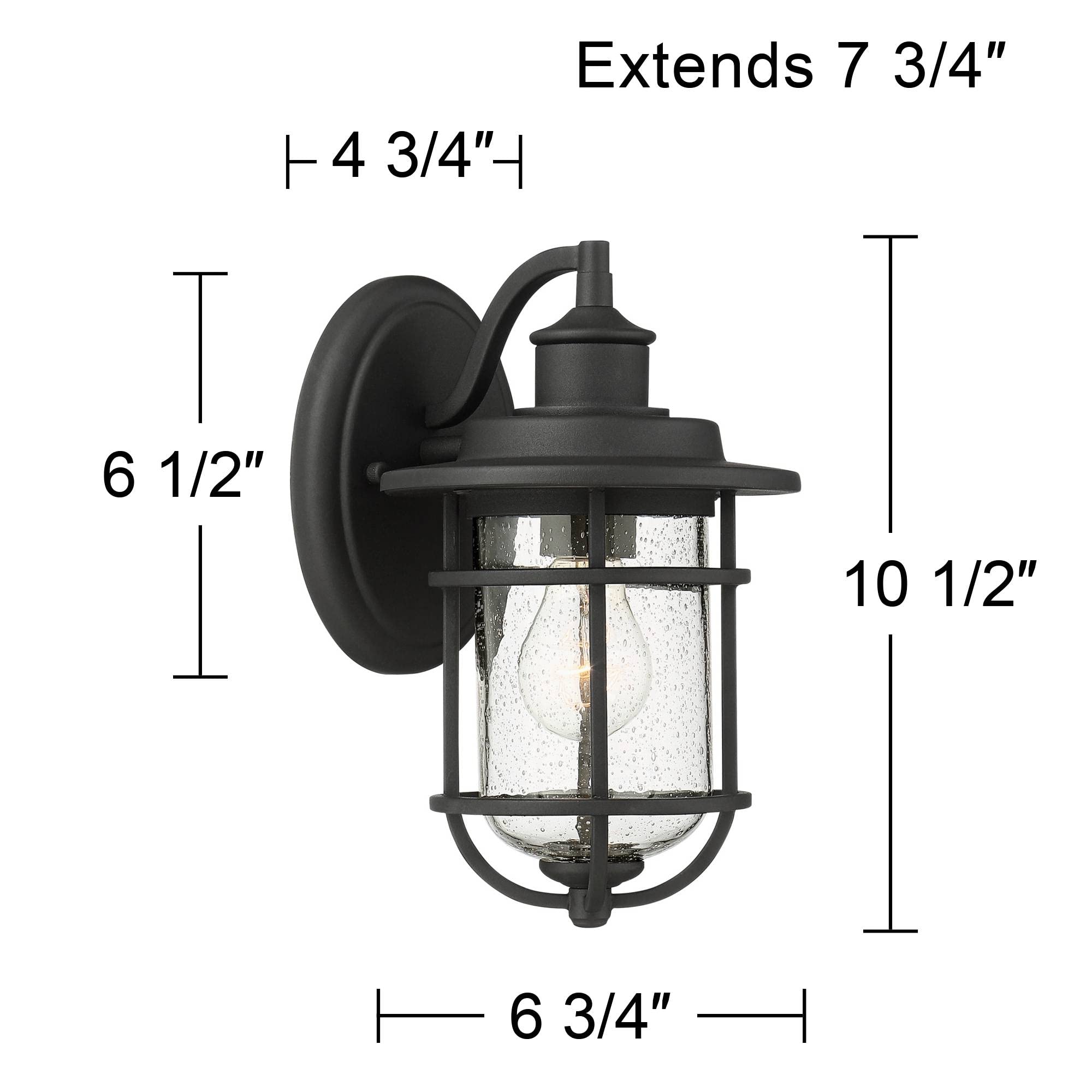 John Timberland Outdoor Wall Light Fixtures Set of 2, Textured Black, 10.5in Lantern, Clear Seedy Glass, Alloy Steel, Model JF-2017042