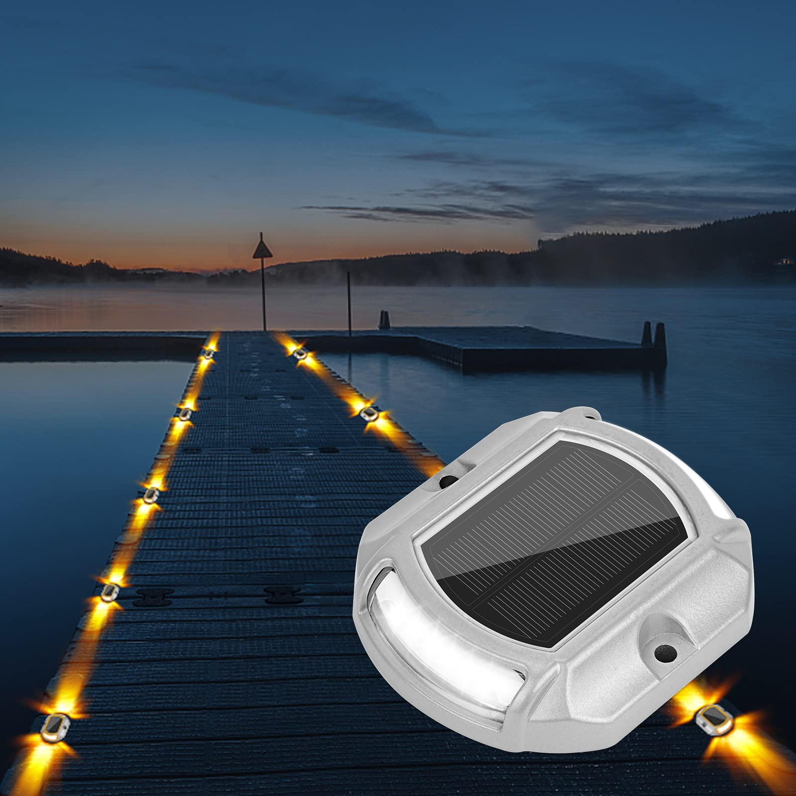 VOLISUN Solar Driveway Lights 4-Pack, LED Waterproof Outdoor Step Lights, White/Warm White, Model 21024ZM