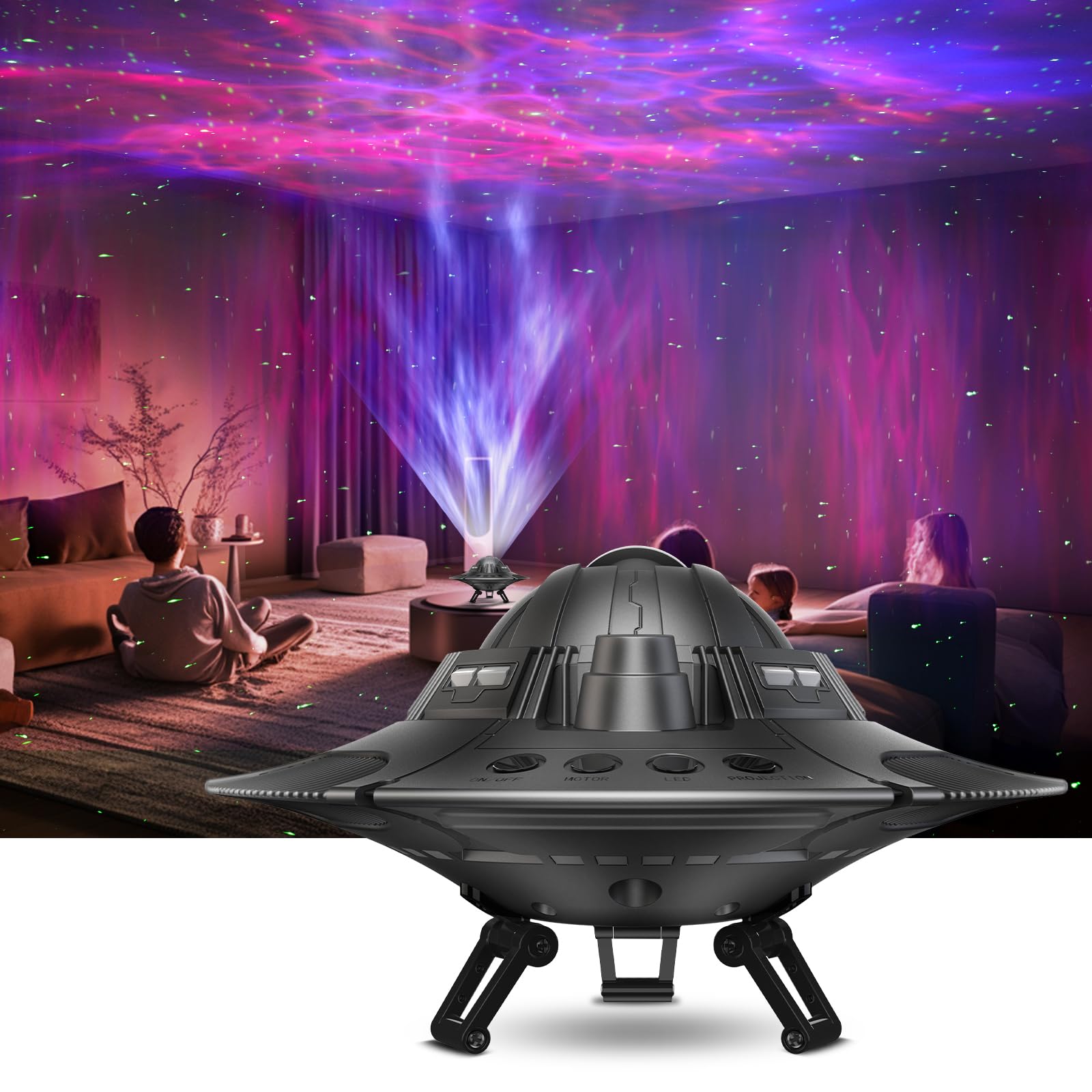 UFO Galaxy Projector, LED Lights for Bedroom, Star Projector, Night Light for Kids and Adults, Starry Nebula Ceiling LED Lamp, R