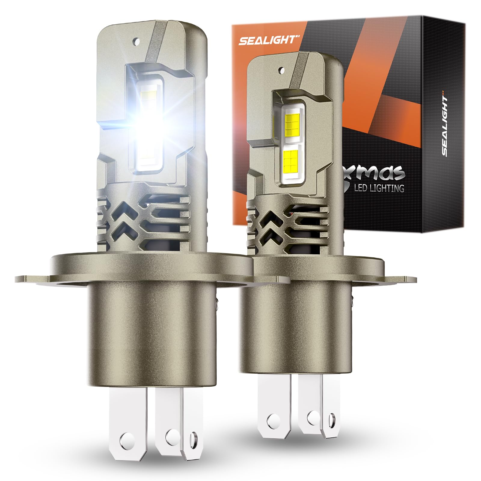 SEALIGHT H4 LED Bulbs Super Bright 50,000LM 6500K White H4 Halogen Replacement, Canbus Ready, Pack of 2