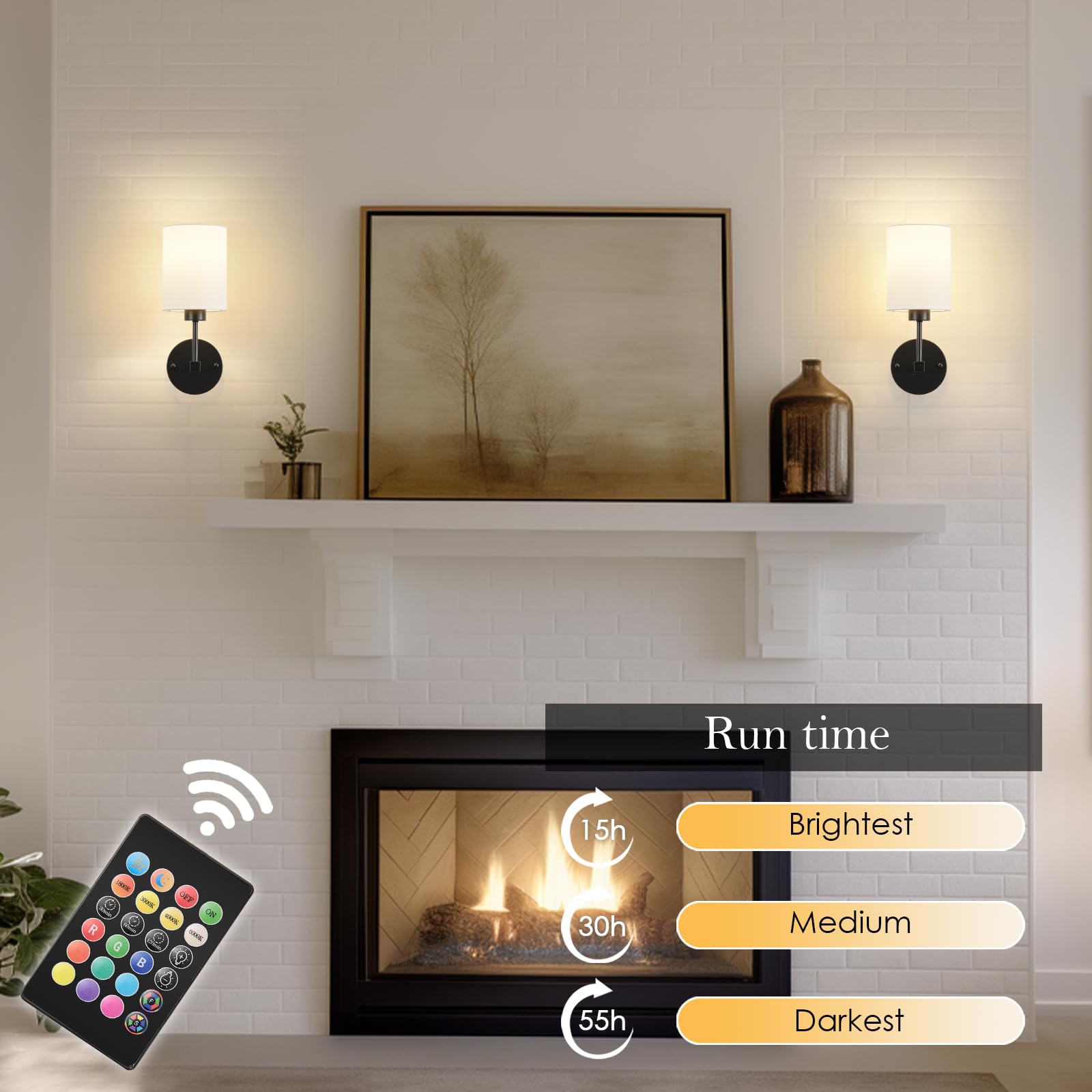 KARTOOSH Battery Operated Wall Sconce Set, Wireless Rechargeable, Dimmable, 13.5 Inch, Black, Model ZM213BBL35-N1