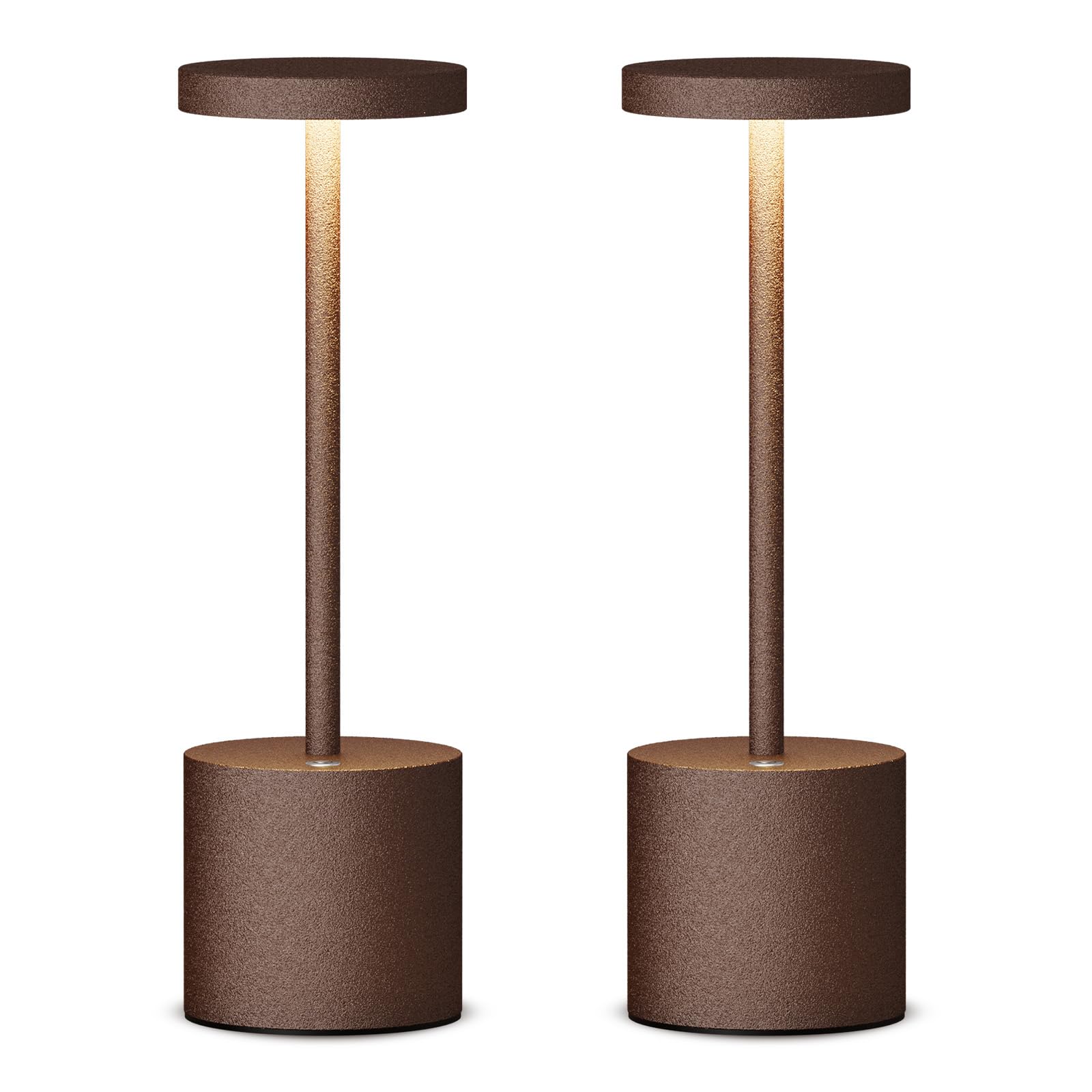 SAKRINGT Cordless Table Lamp, Rechargeable 5000mAh LED Light, Dimming, Rust Color, Model S801-B, 10-30H Runtime for Outdoor Use