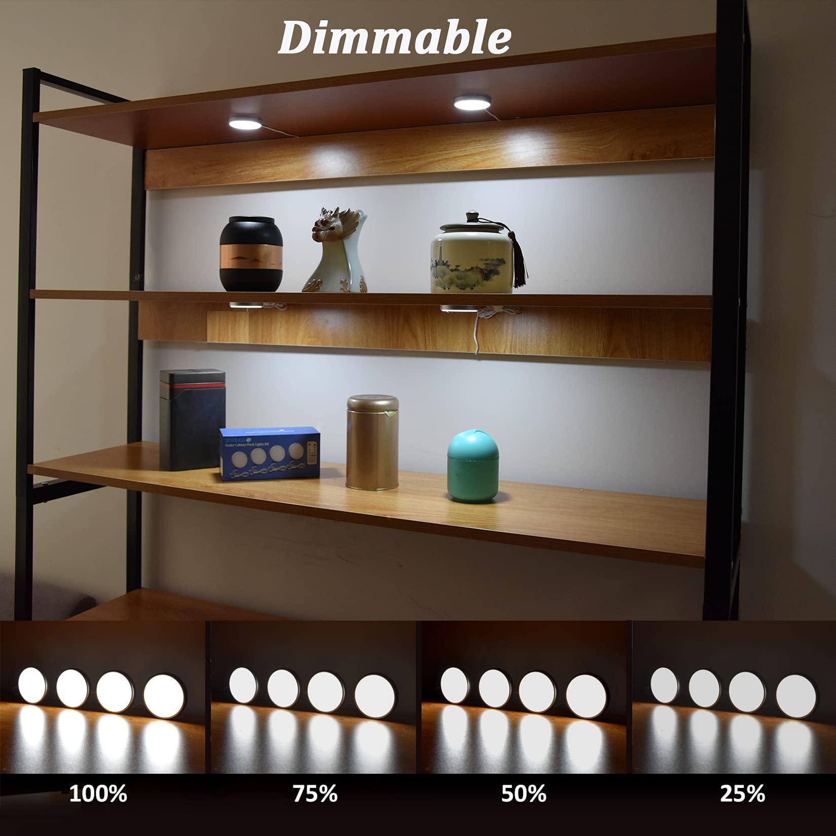 WOBANE LED Under Cabinet Lighting Kit, 112 LEDs, 700lm, RF Remote Control, Silver, Model CS211, 4 Pack
