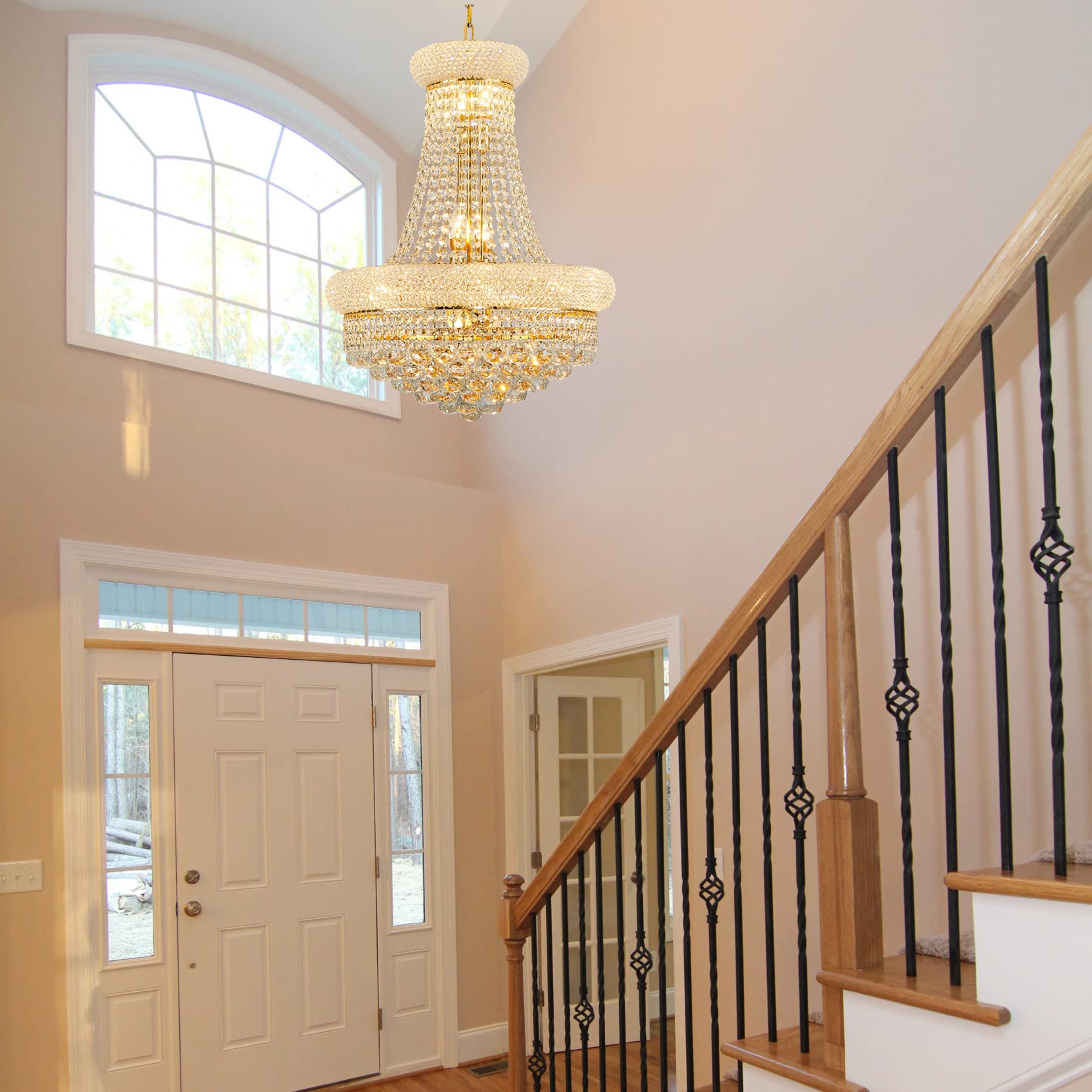 Homeooze 12-Light Empire Crystal Chandelier, Gold Finish, 27"H x 22"W x 22"D, Metal, Ideal for Foyer, Living Room, Dining Room, Bedroom