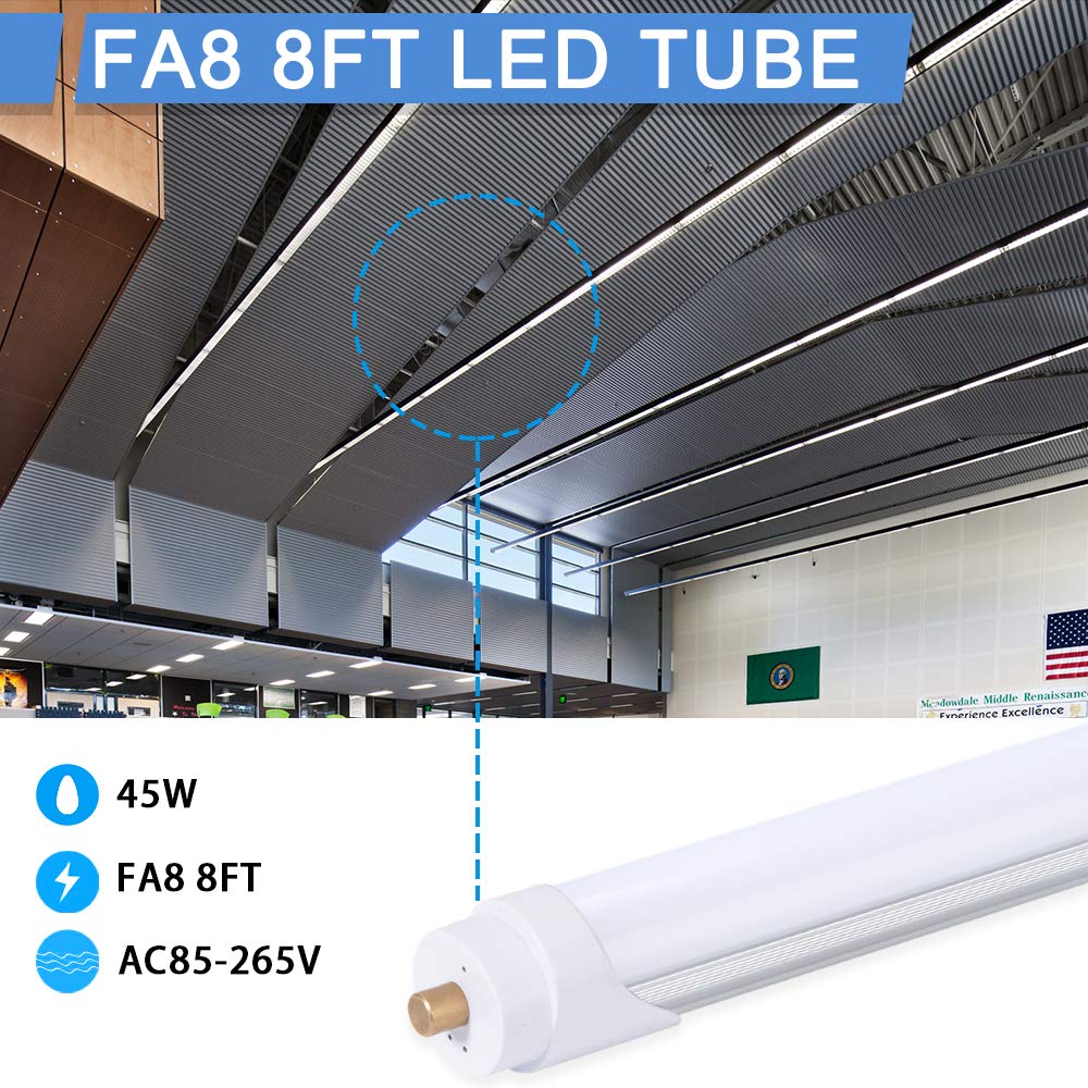 ONLYLUX 8ft LED Shop Light, 5400LM, FA8 Single Pin, Milky Cover, 12 Pack, Aluminum + PC, 6000K Fluorescent Replacement