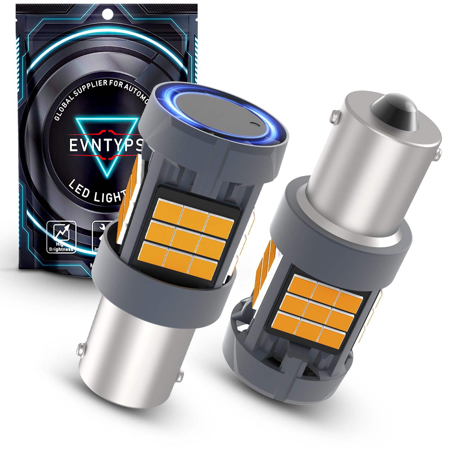 evntyps 1156 LED Bulb Amber Yellow, 1156/7506 Size, Aluminum Material, 2pcs, Anti Hyper Flash, CANBUS Error Free