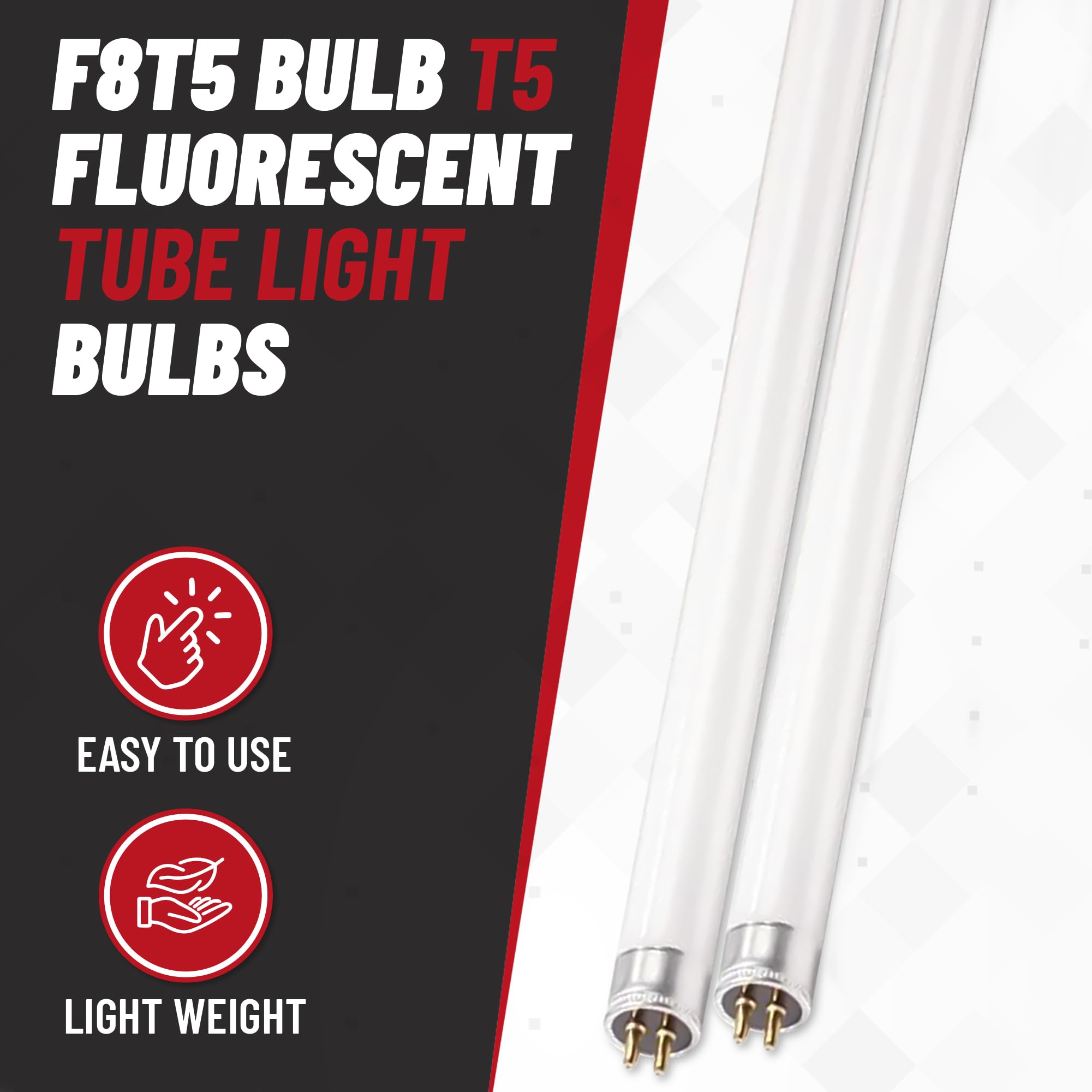 BULBMASTER F8T5 Bi Pin Fluorescent Tube Light Bulbs, 8W, 6500K Daylight, 12” Linear, Glass, Pack of 6