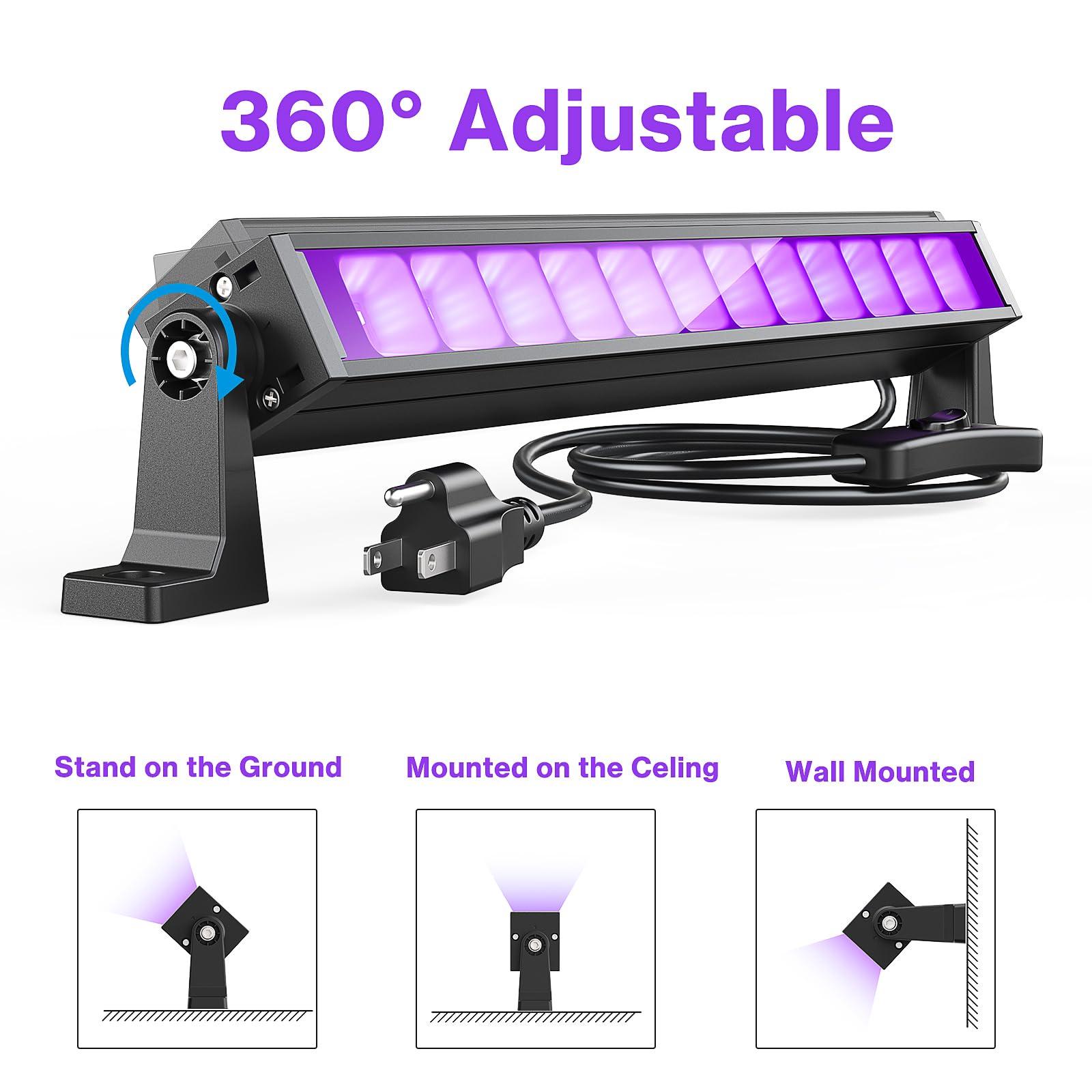Atfoyer 8Pcs 40W Led Black Light Bar For Glow Party, Blacklight With Plug &Switch, Each Light Up 484 Sq.Ft Area, Glow Light For